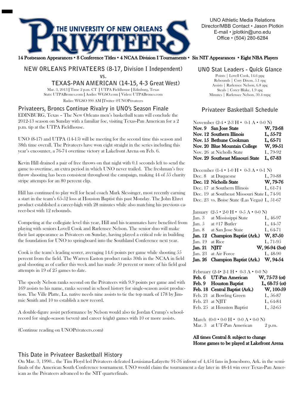 Privateer Basketball Schedule NEW ORLEANS PRIVATEERS (8-17