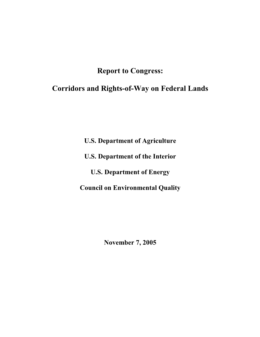 Report to Congress: Corridors and Rights-Of-Way on Federal Lands — Iii CONTENTS (Cont.)