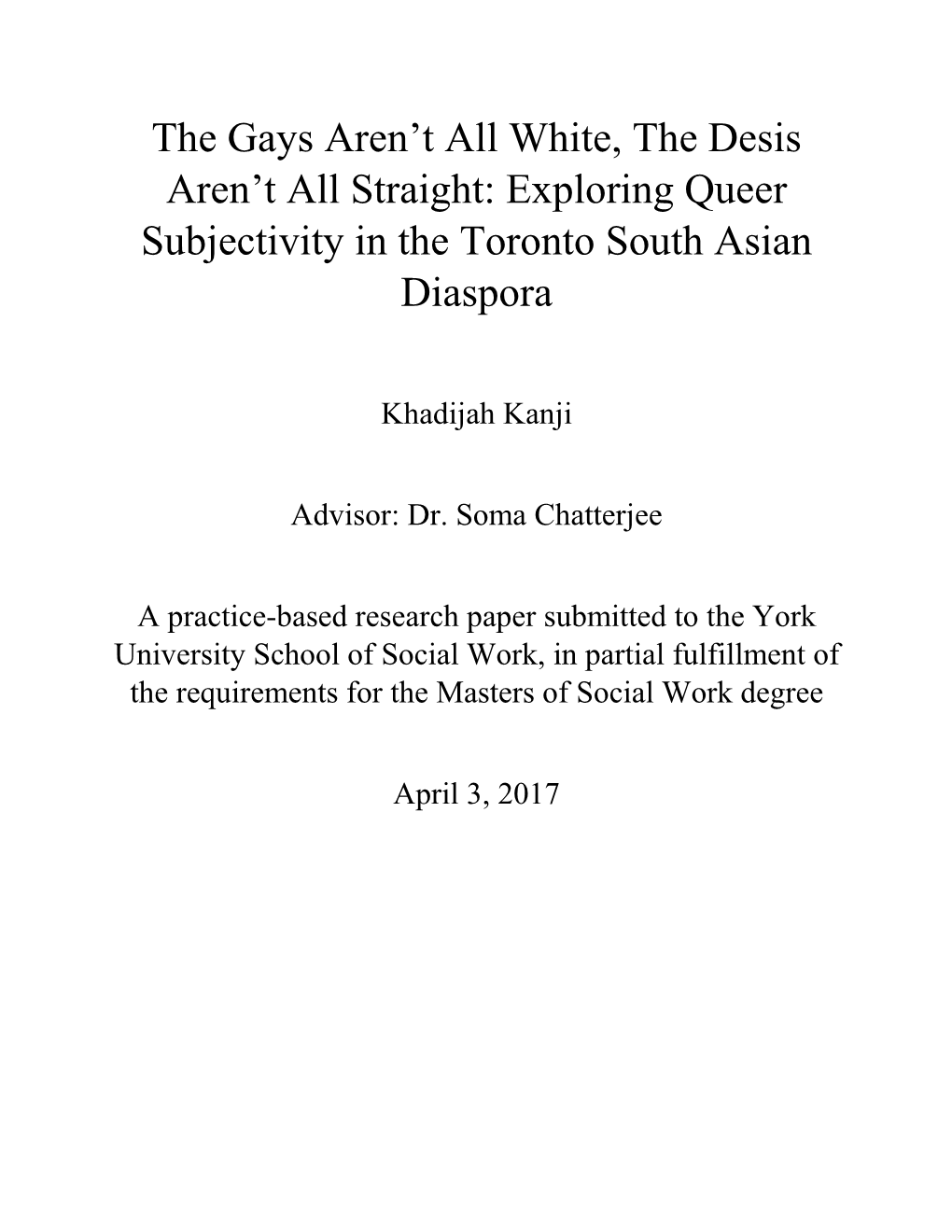 Exploring Queer Subjectivity in the Toronto South Asian Diaspora