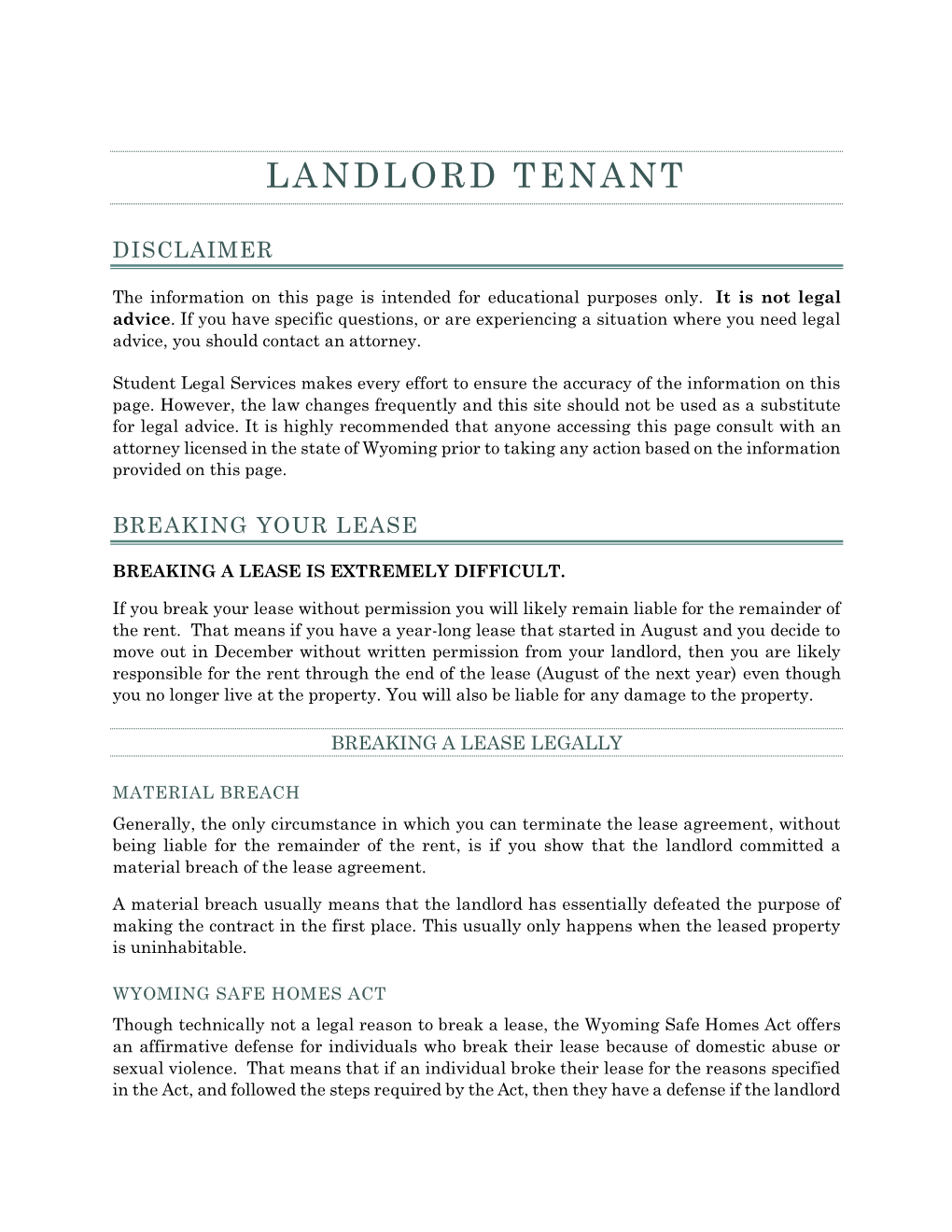 Landlord Tenant Information