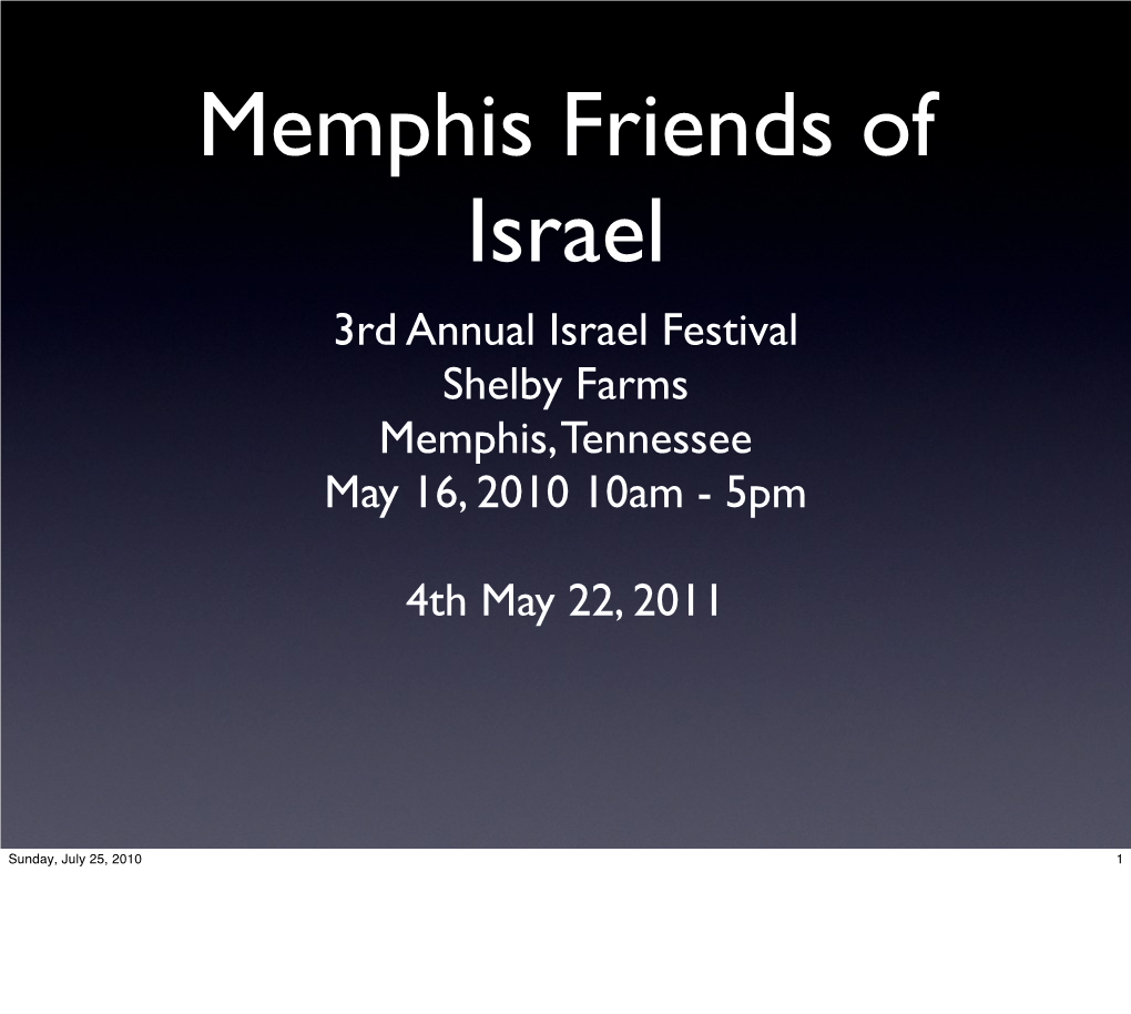 3Rd Annual Israel Festival Shelby Farms Memphis, Tennessee May 16, 2010 10Am - 5Pm