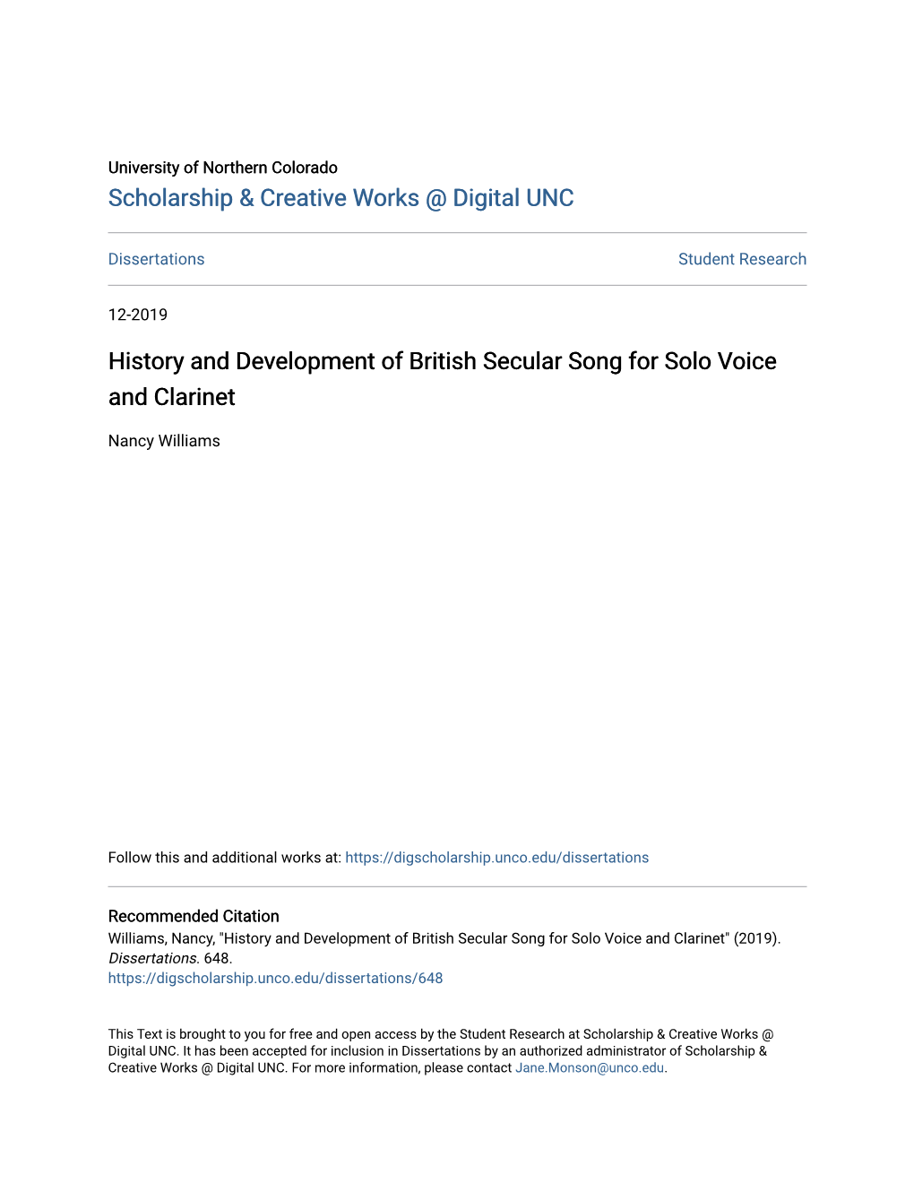 History and Development of British Secular Song for Solo Voice and Clarinet