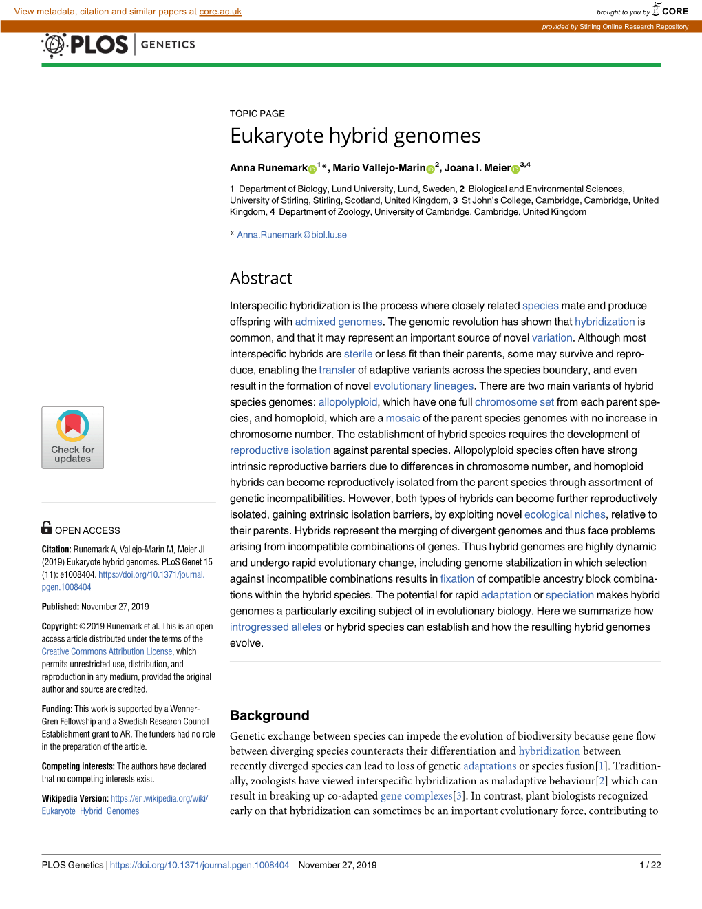 Eukaryote Hybrid Genomes