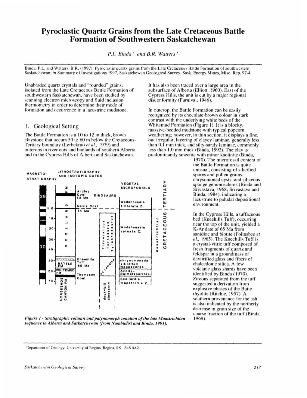 Pyroclastic Quartz Grains from the Late Cretaceous Battle Formation of Southwestern Saskatchewan