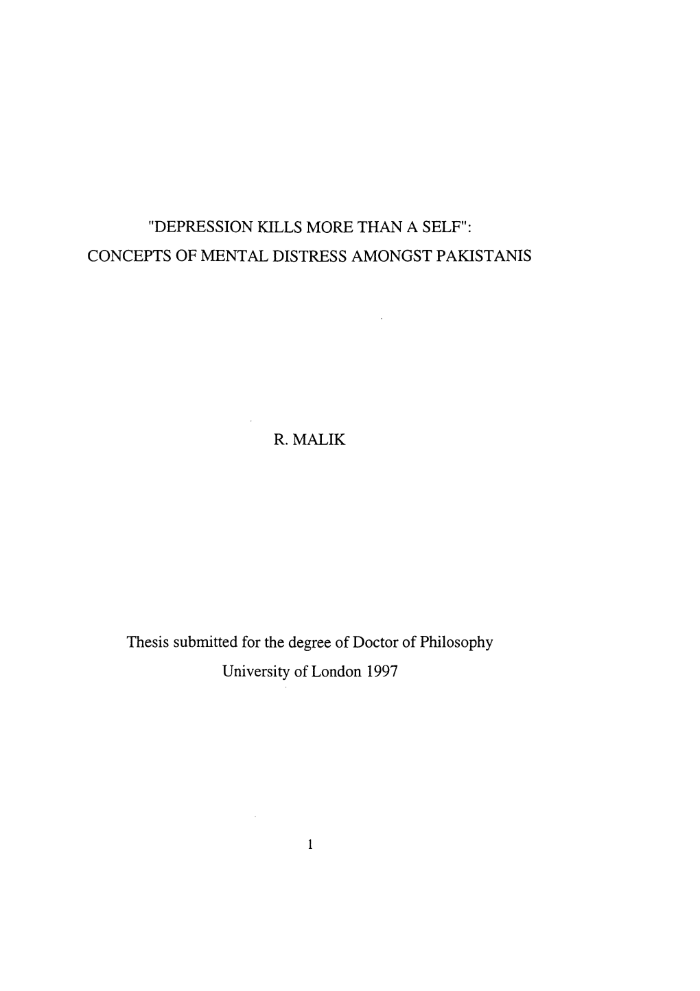 Depression Kills More Than a Self: Concepts of Mental Distress