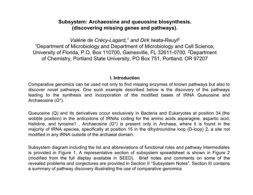 Archaeosine and Queuosine Biosynthesis. (Discovering Missing Genes and Pathways)