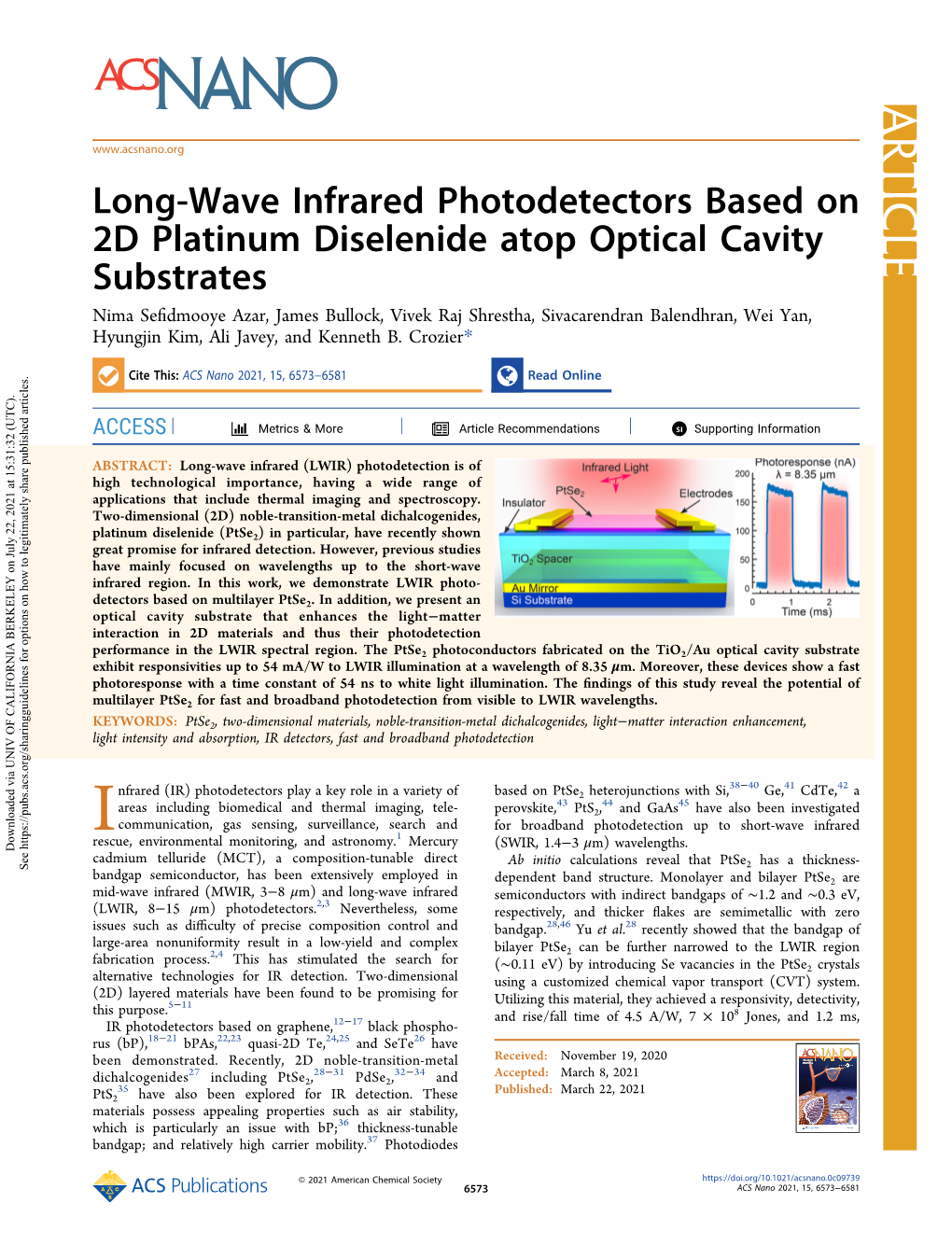 Long-Wave Infrared Photodetectors Based on 2D Platinum Diselenide