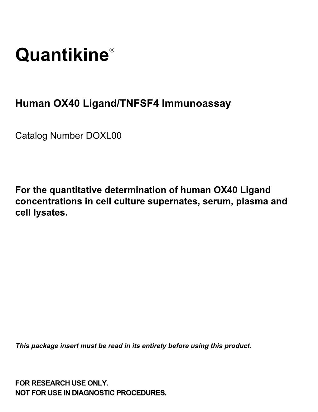Human OX40 Ligand/TNFSF4 Quantikine ELISA