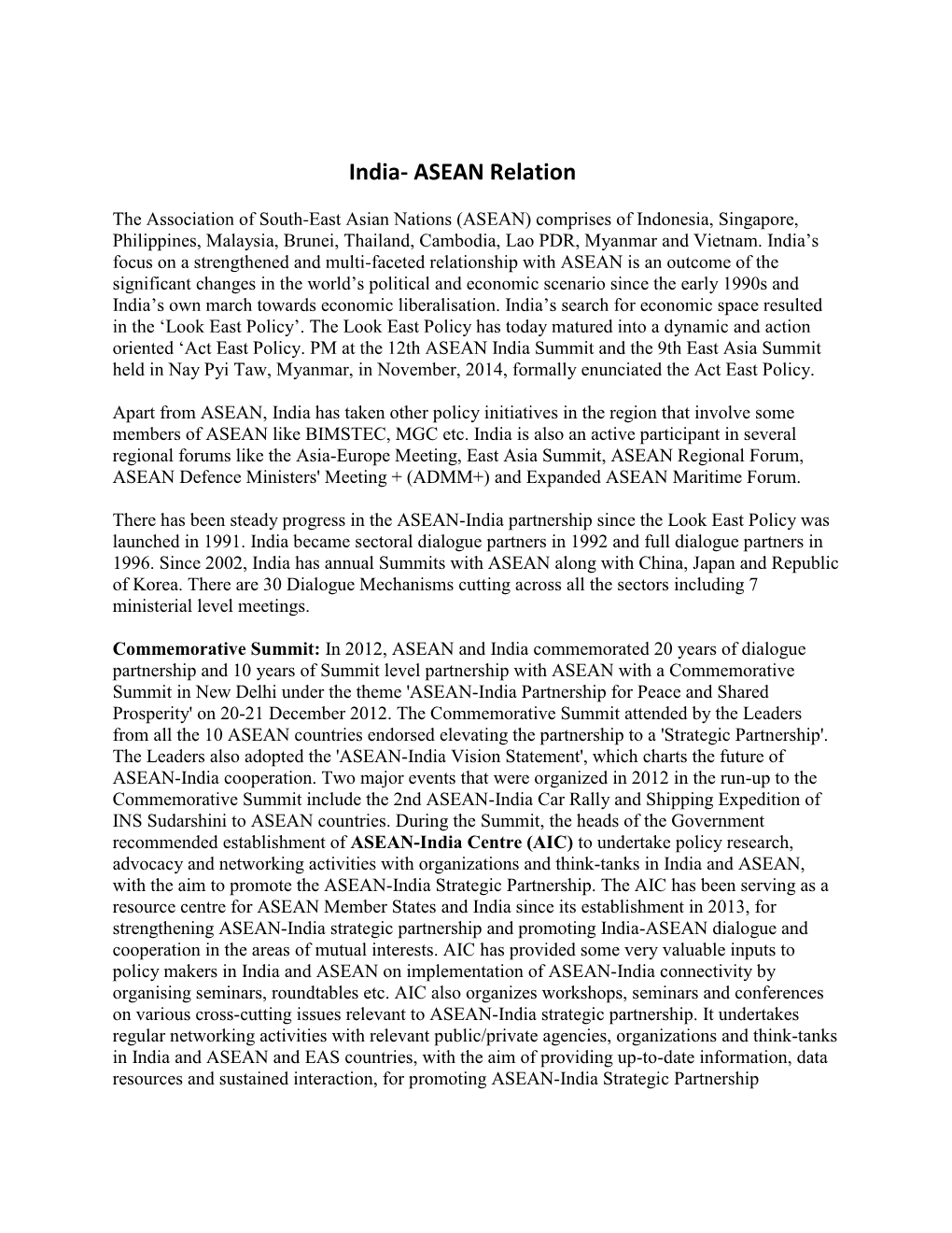 India- ASEAN Relation