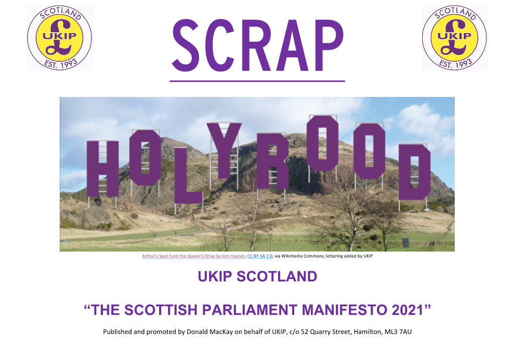 Ukip Scotland “The Scottish Parliament Manifesto 2021”