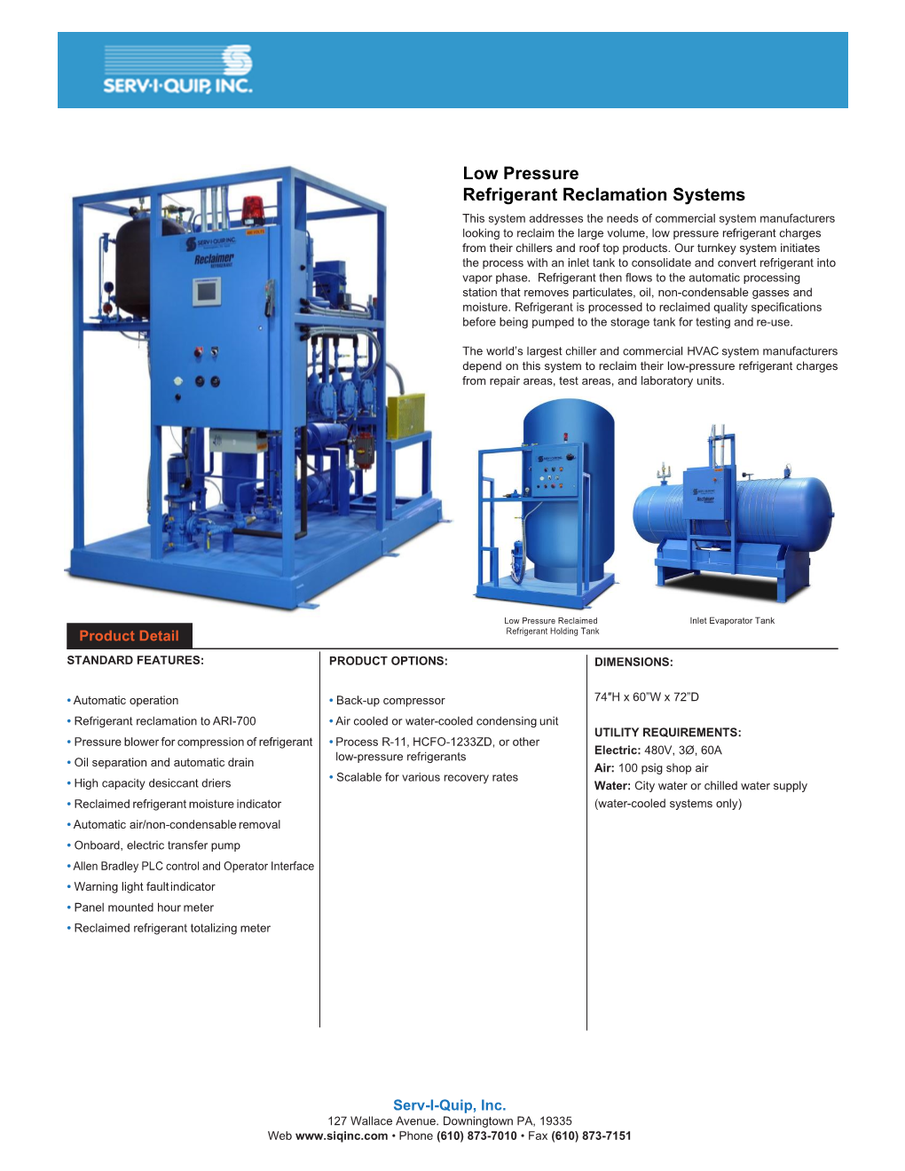 Low Pressure Refrigerant Reclamation Systems