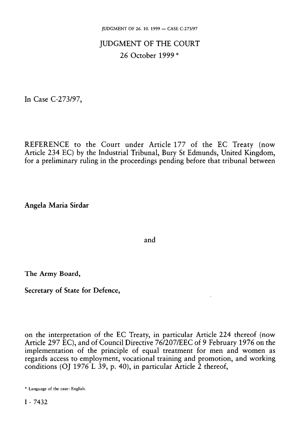 JUDGMENT of the COURT 26 October 1999 * in Case