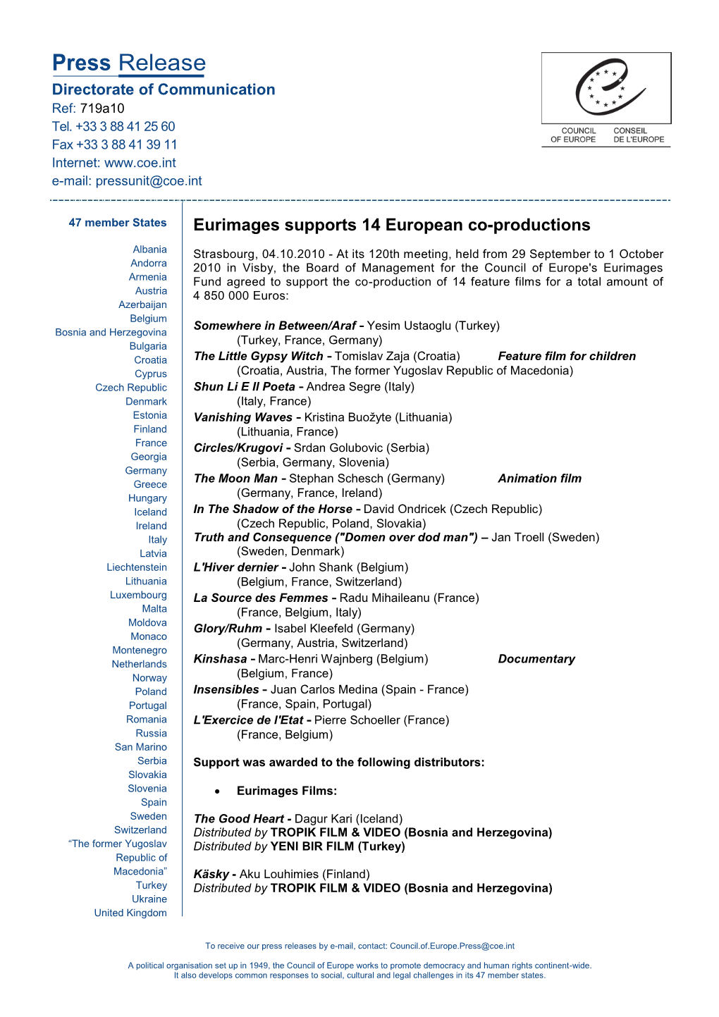 Eurimages Supports 14 European Co-Productions