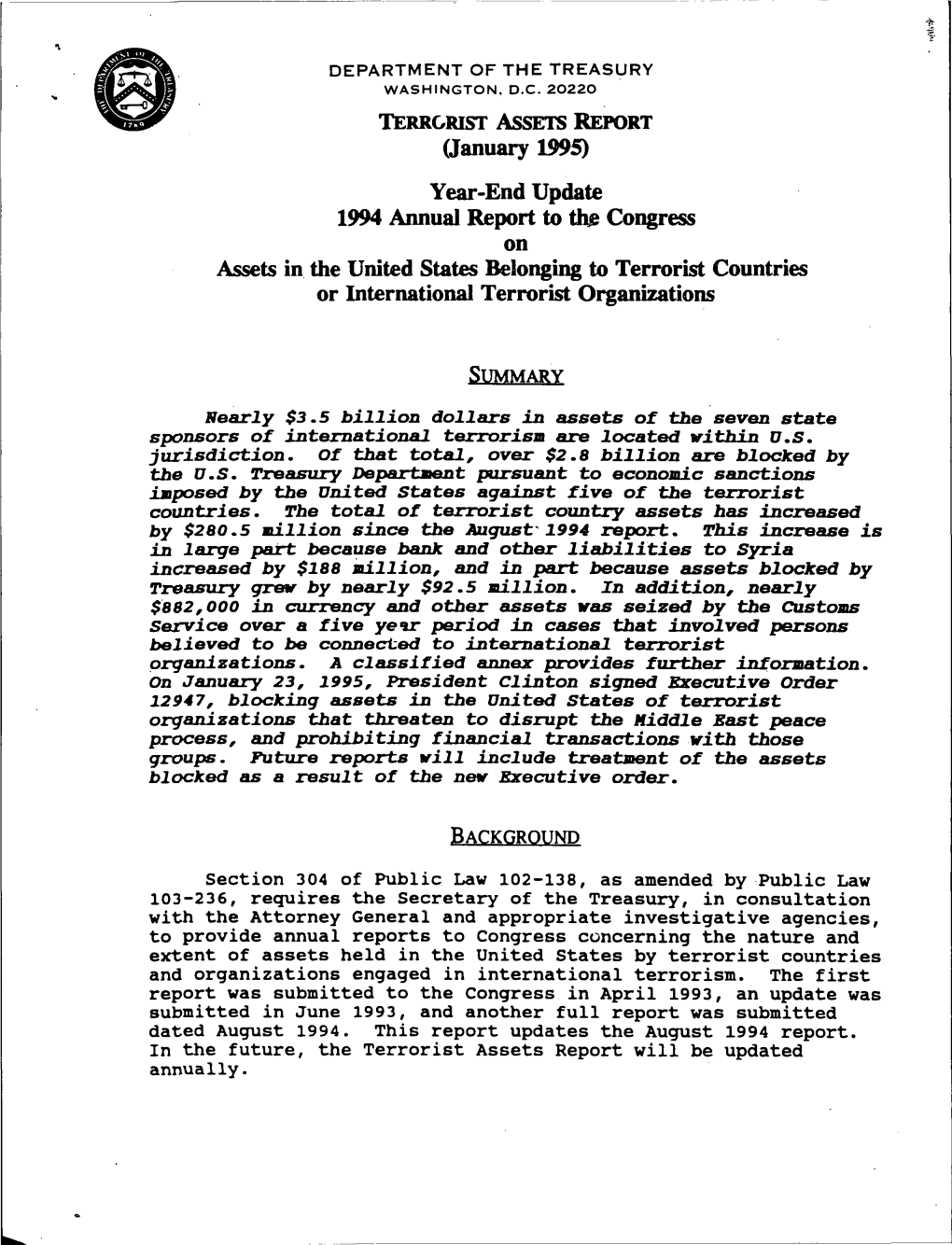 Terrorist Assets Report 1994