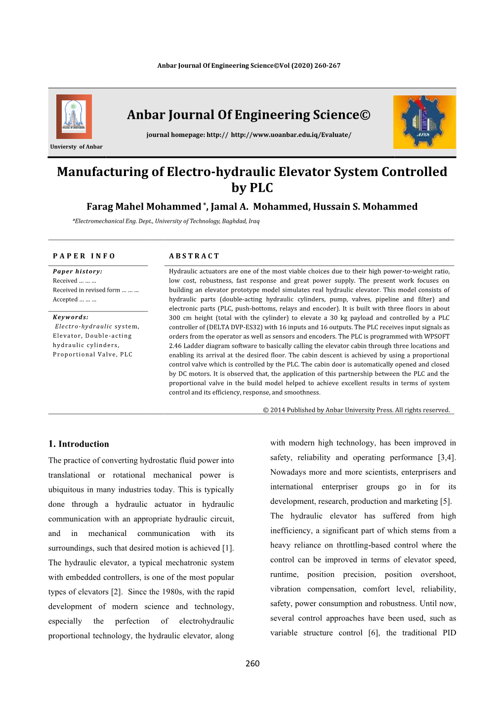 Anbar Journal of Engineering Science© Manufacturing of Electro