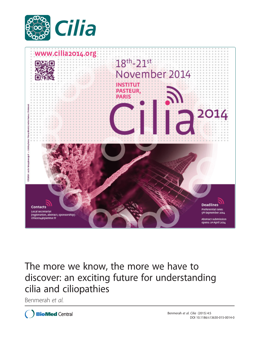An Exciting Future for Understanding Cilia and Ciliopathies Benmerah Et Al