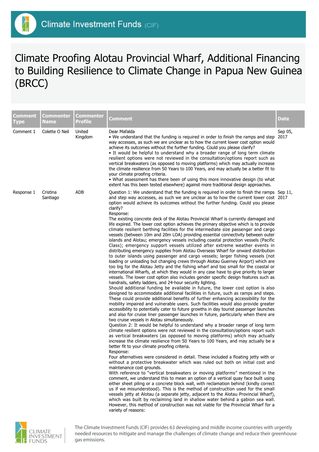 Climate Proofing Alotau Provincial Wharf, Additional Financing to Building Resilience to Climate Change in Papua New Guinea (BRCC)