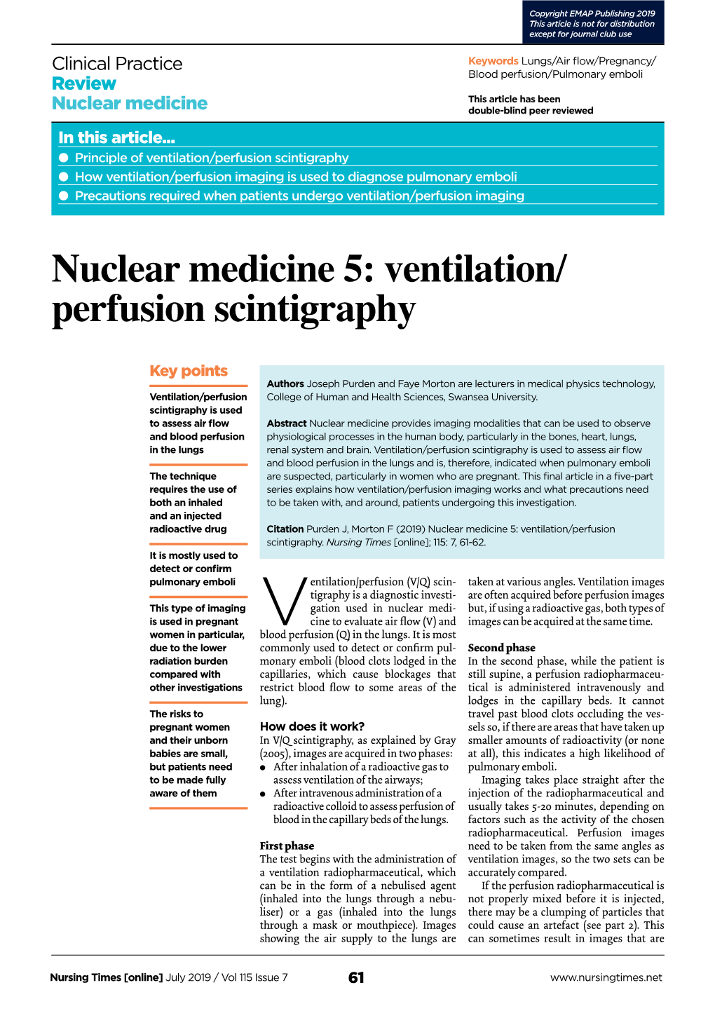 Nuclear Medicine 5: Ventilation/ Perfusion Scintigraphy