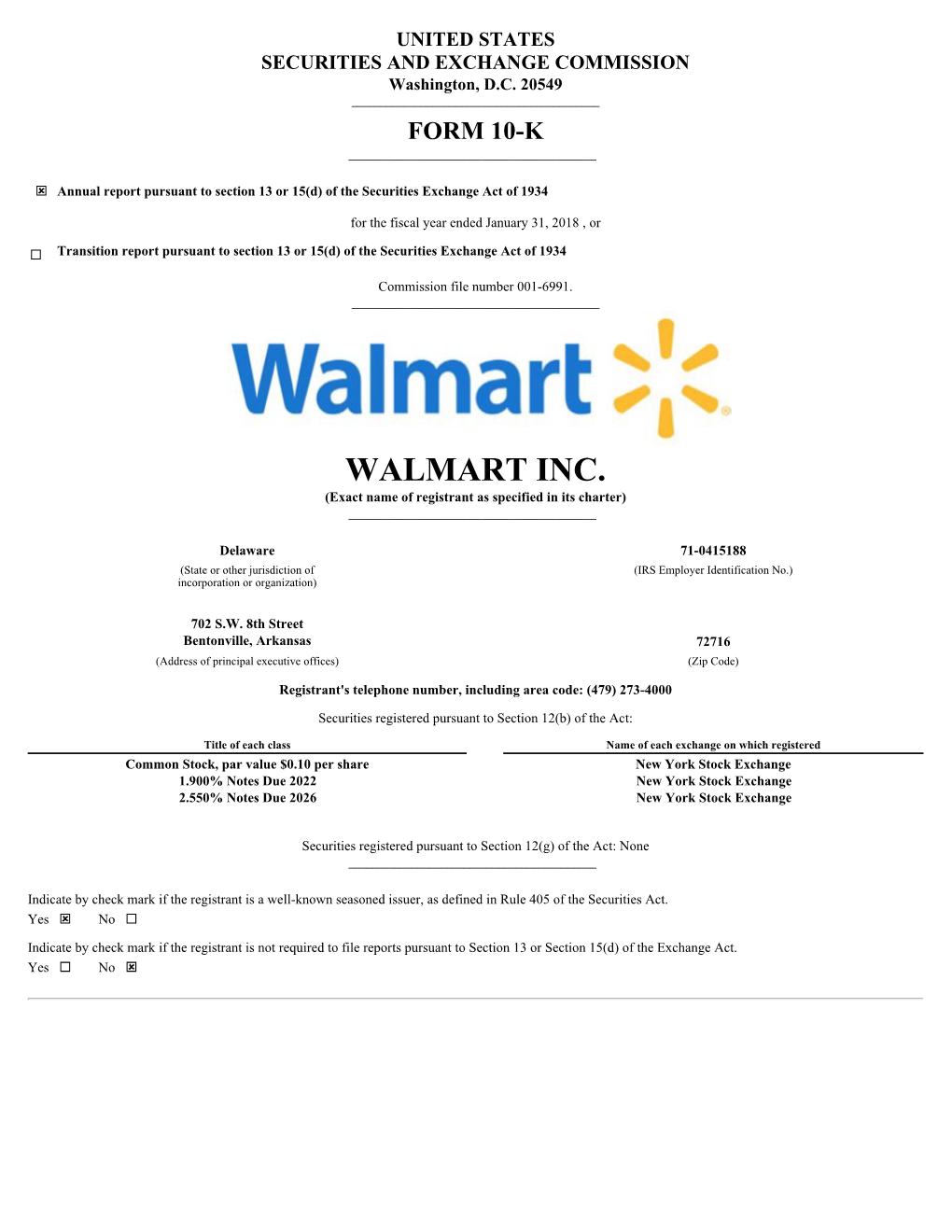 WALMART INC. (Exact Name of Registrant As Specified in Its Charter) ______