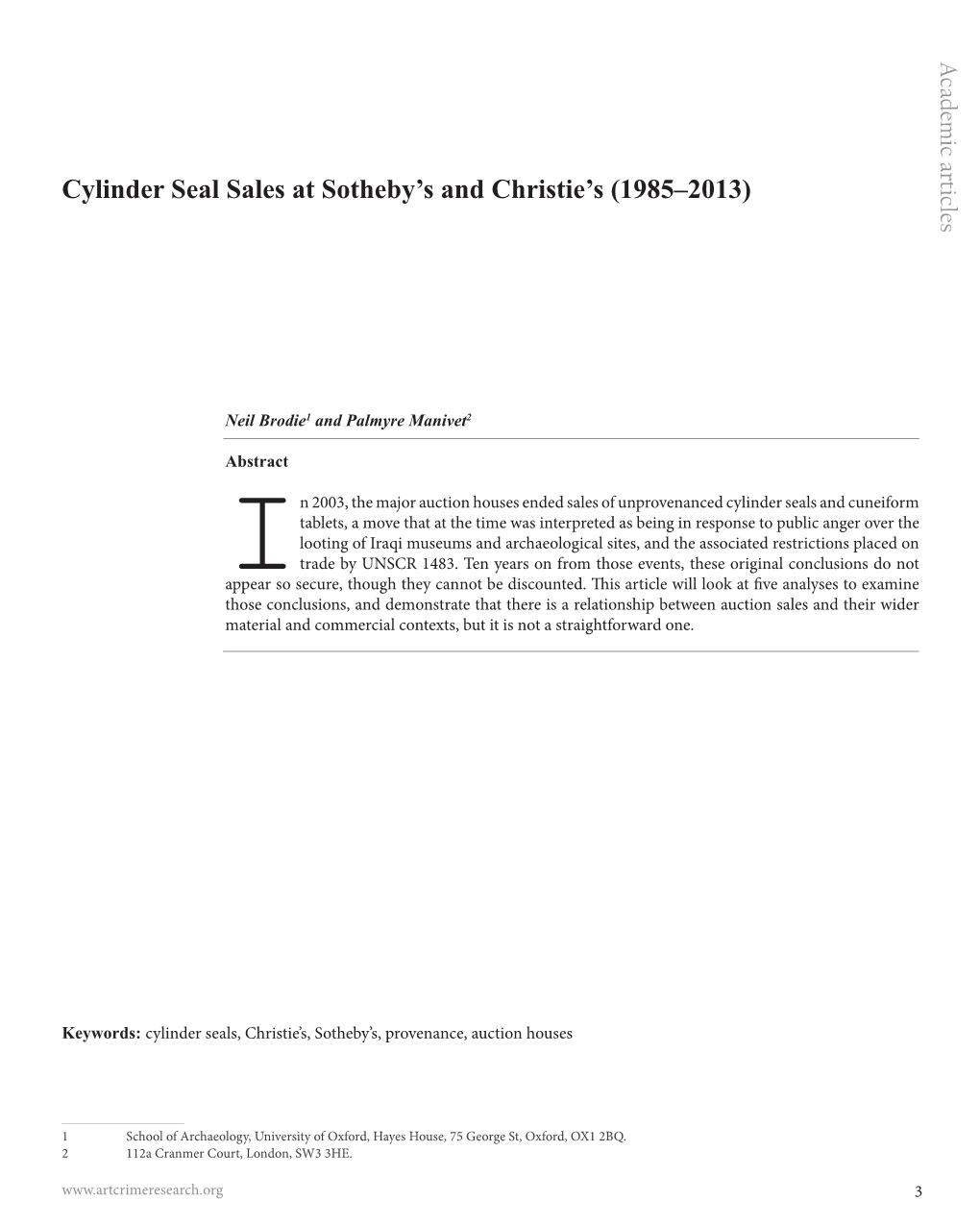 Cylinder Seal Sales at Sotheby's and Christie's (1985–2013)