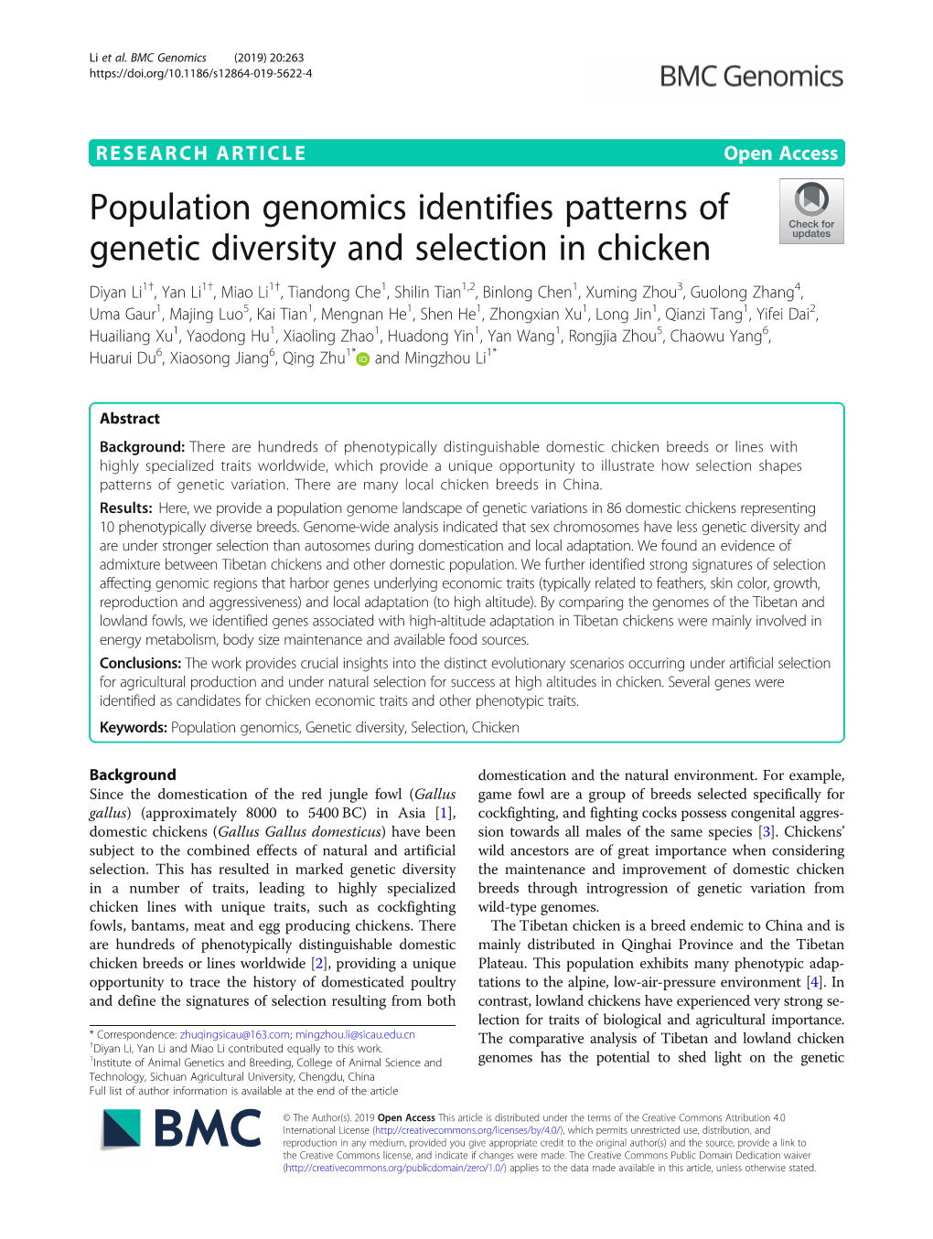Population Genomics Identifies Patterns of Genetic Diversity And