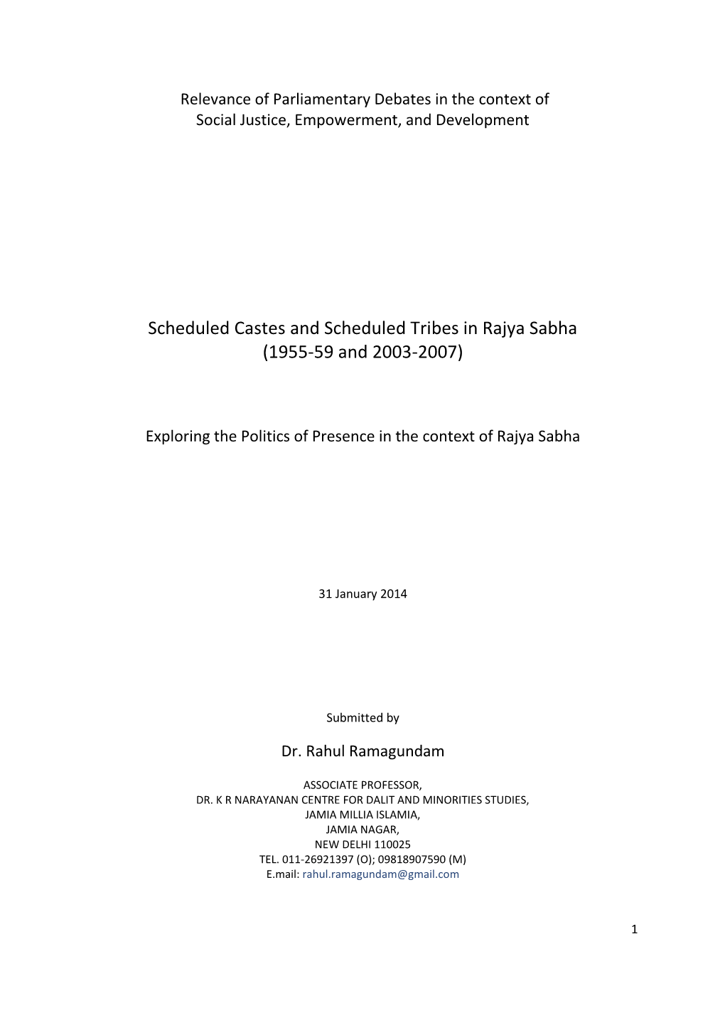 Scheduled Castes and Scheduled Tribes in Rajya Sabha (1955-59 and 2003-2007)