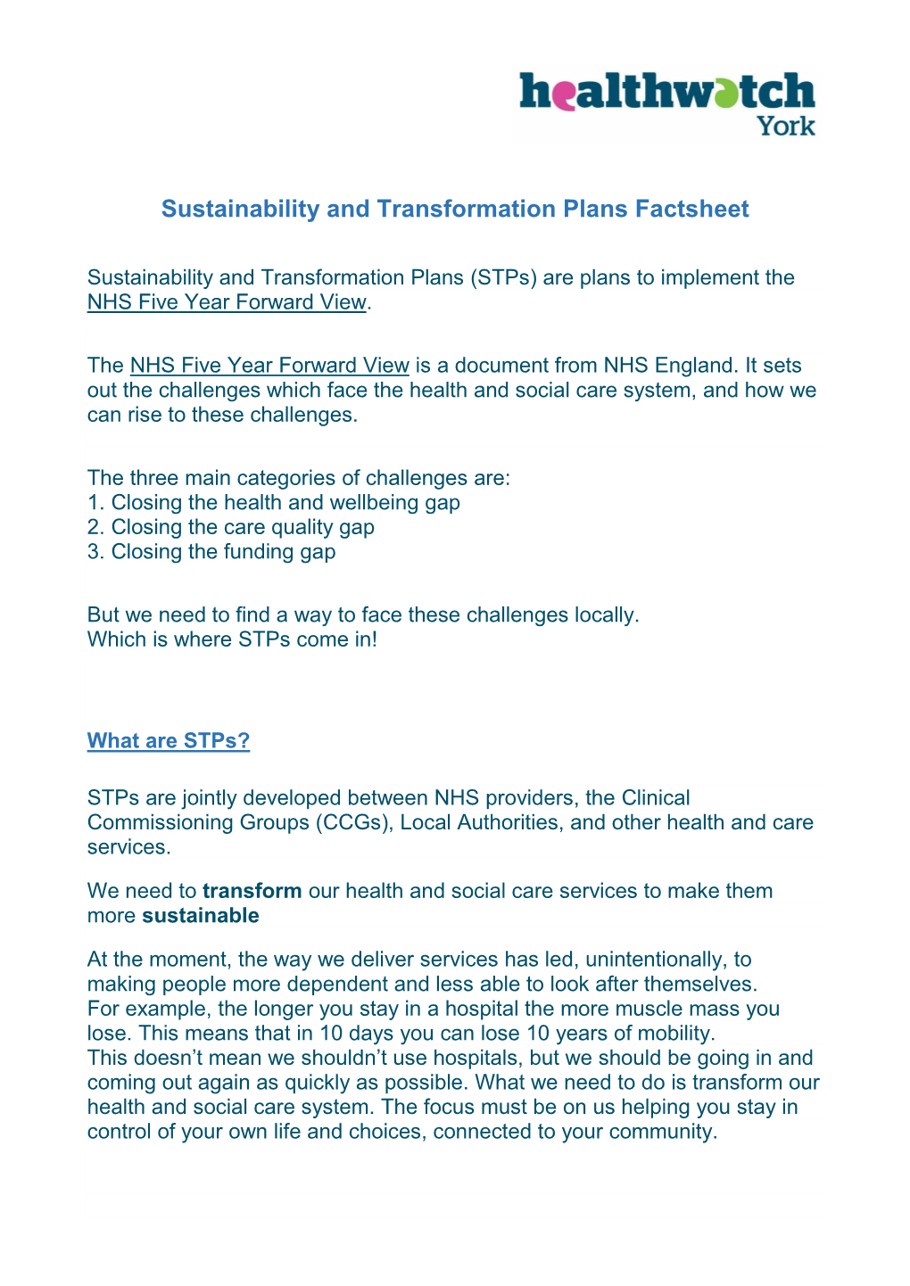 Sustainability and Transformation Plans Factsheet