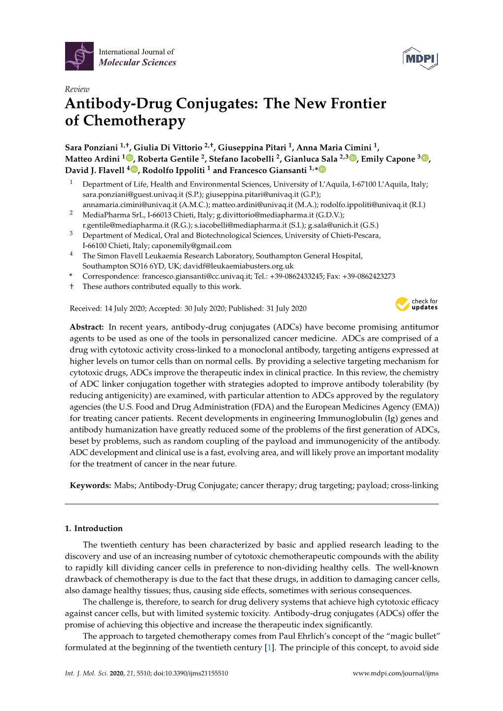 Antibody-Drug Conjugates: the New Frontier of Chemotherapy