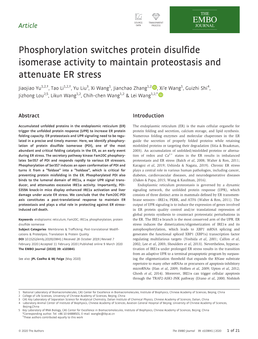 Phosphorylation Switches Protein Disulfide Isomerase Activity to Maintain Proteostasis and Attenuate ER Stress