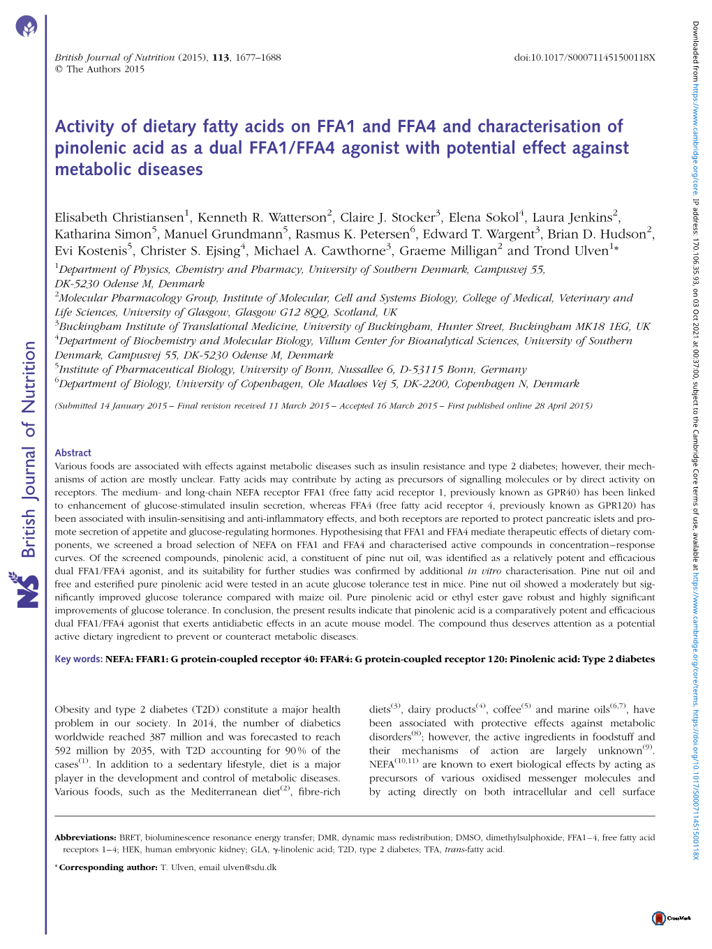 British Journal of Nutrition (2015), 113, 1677–1688 Doi:10.1017/S000711451500118X Q the Authors 2015