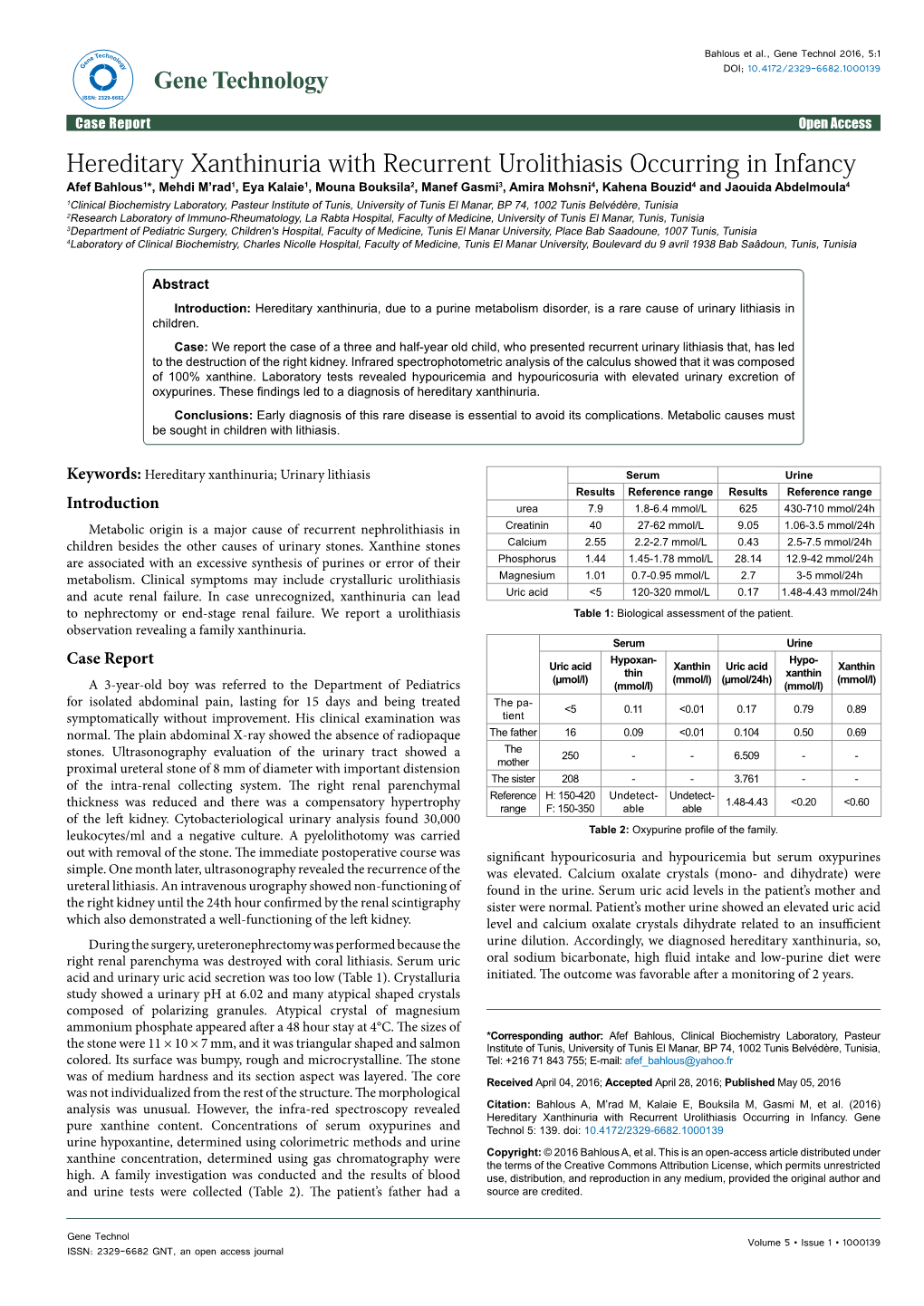 Hereditary Xanthinuria with Recurrent Urolithiasis Occurring in Infancy