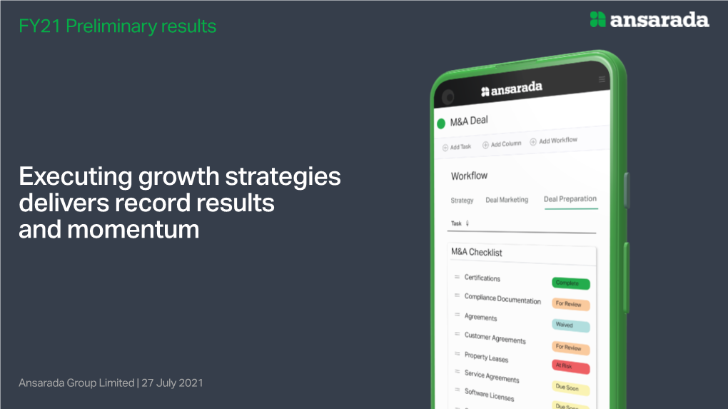 Quarterly Activities Report/FY21 Preliminary Results