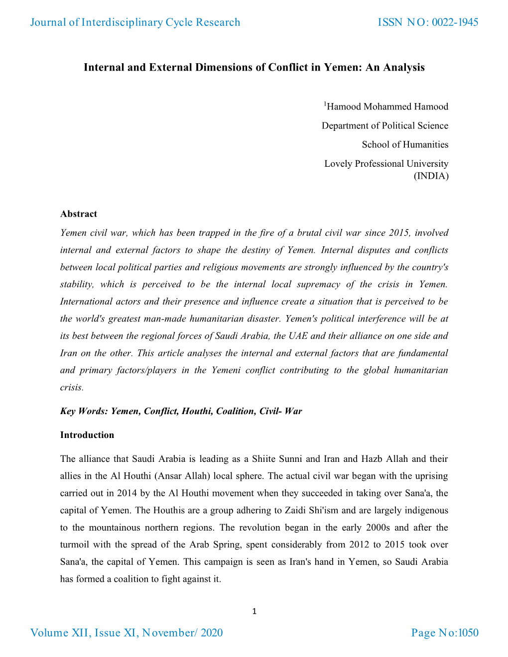 Internal and External Dimensions of Conflict in Yemen: an Analysis