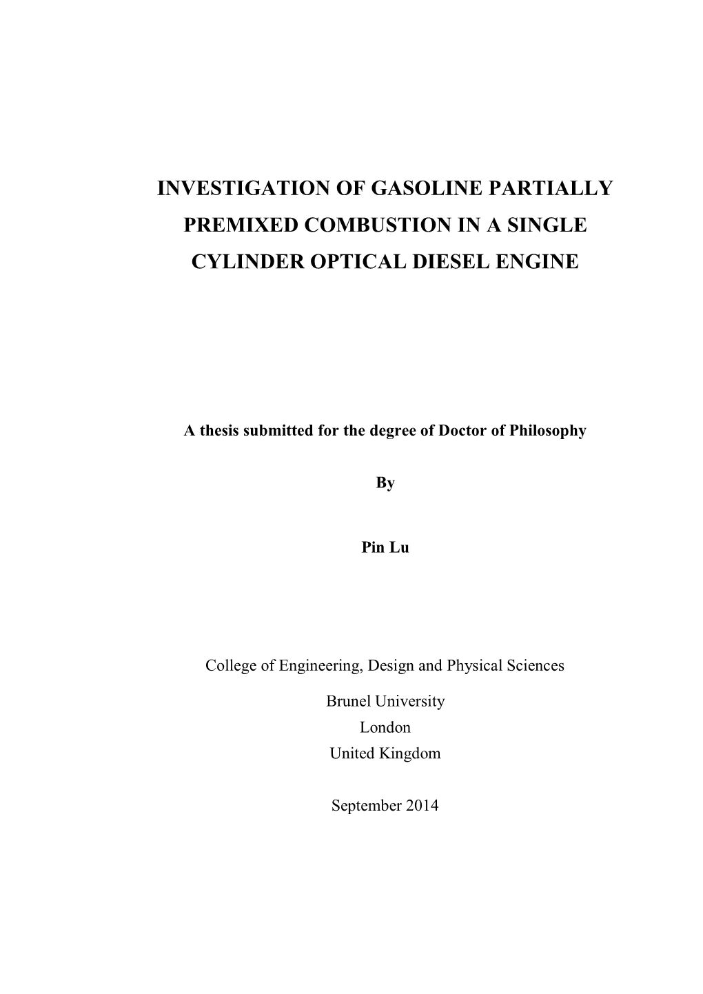 Investigation of Gasoline Partially Premixed Combustion in a Single Cylinder Optical Diesel Engine