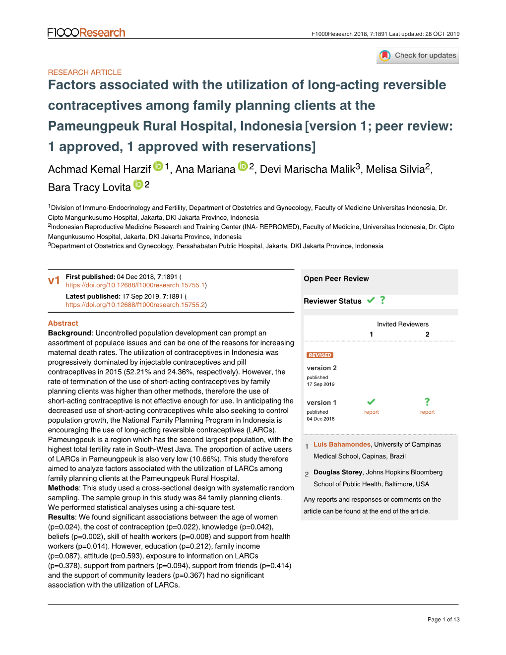 Factors Associated with the Utilization of Long-Acting Reversible Contraceptives Among Family Planning Clients at The