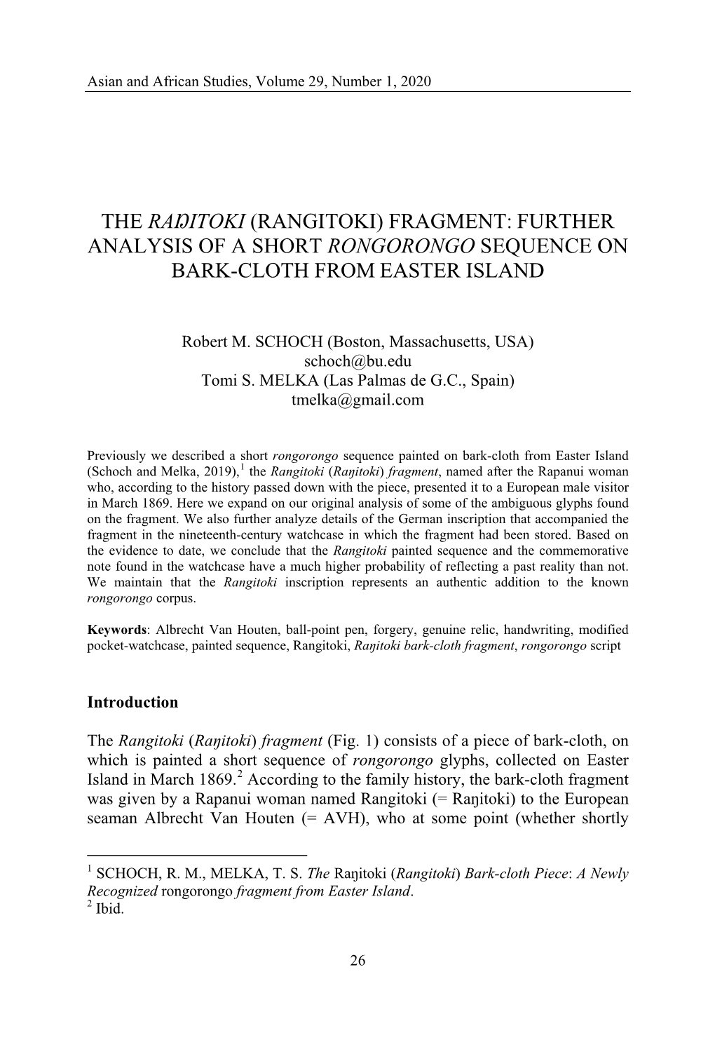 The Raŋitoki (Rangitoki) Fragment: Further Analysis of a Short Rongorongo Sequence on Bark-Cloth from Easter Island