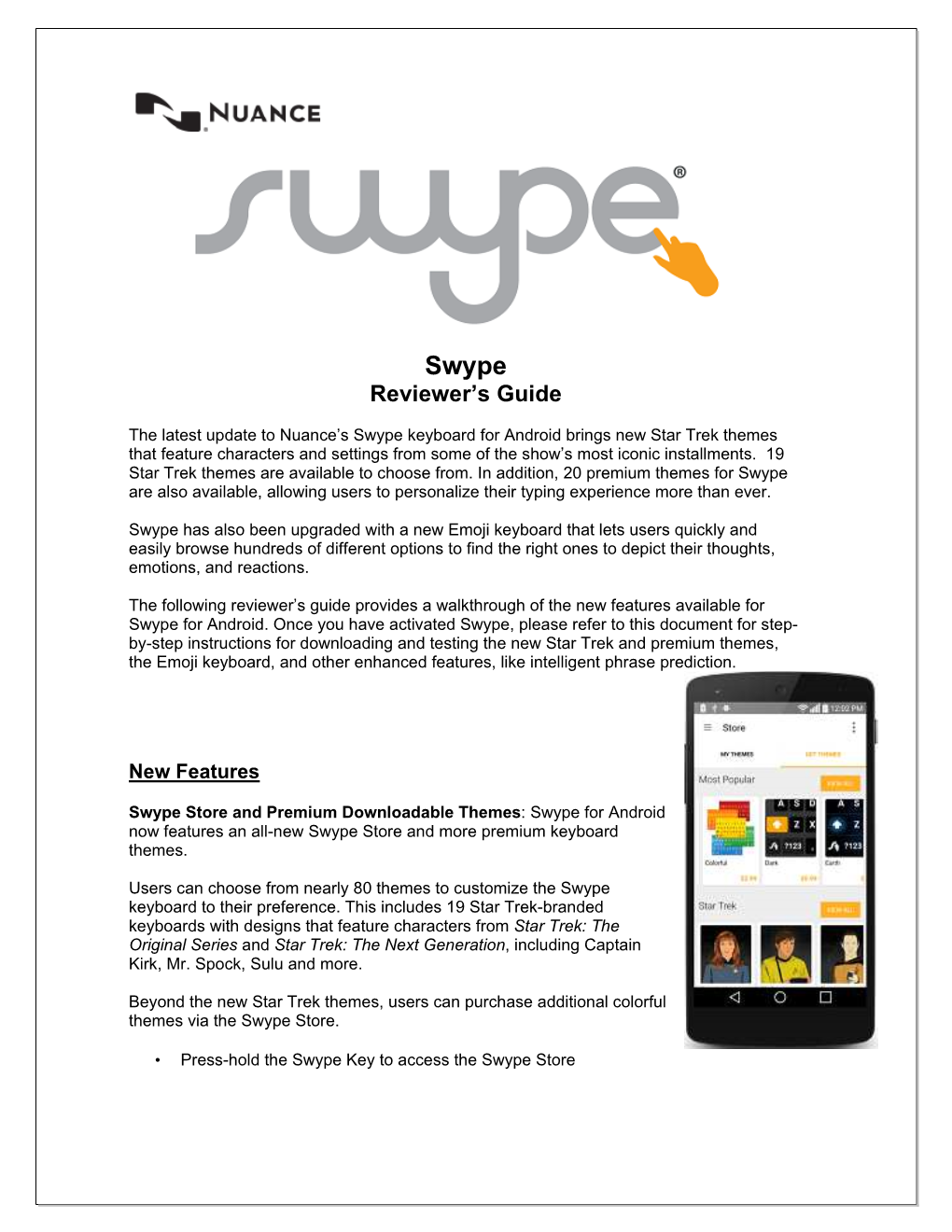 Swype Reviewer’S Guide