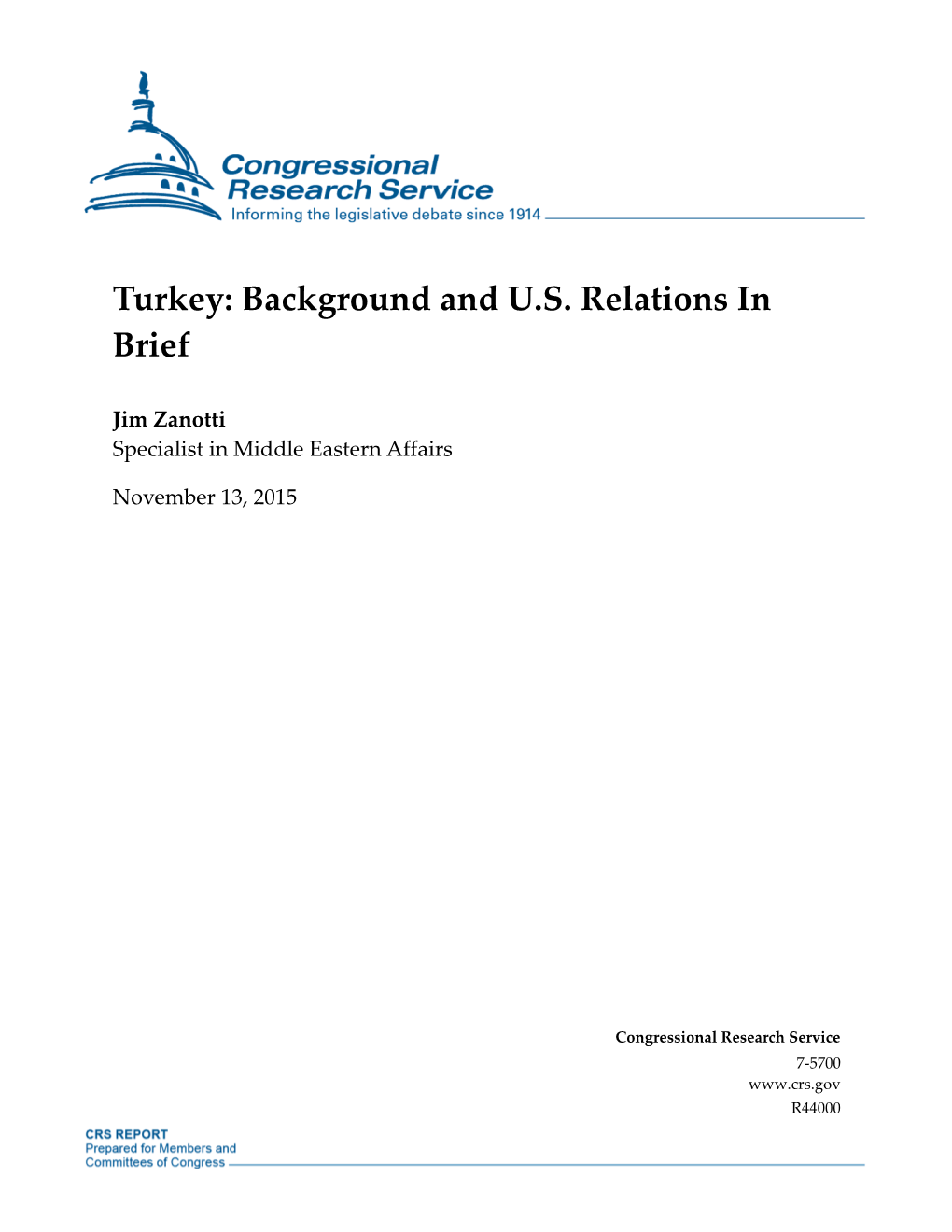 Turkey: Background and U.S. Relations in Brief