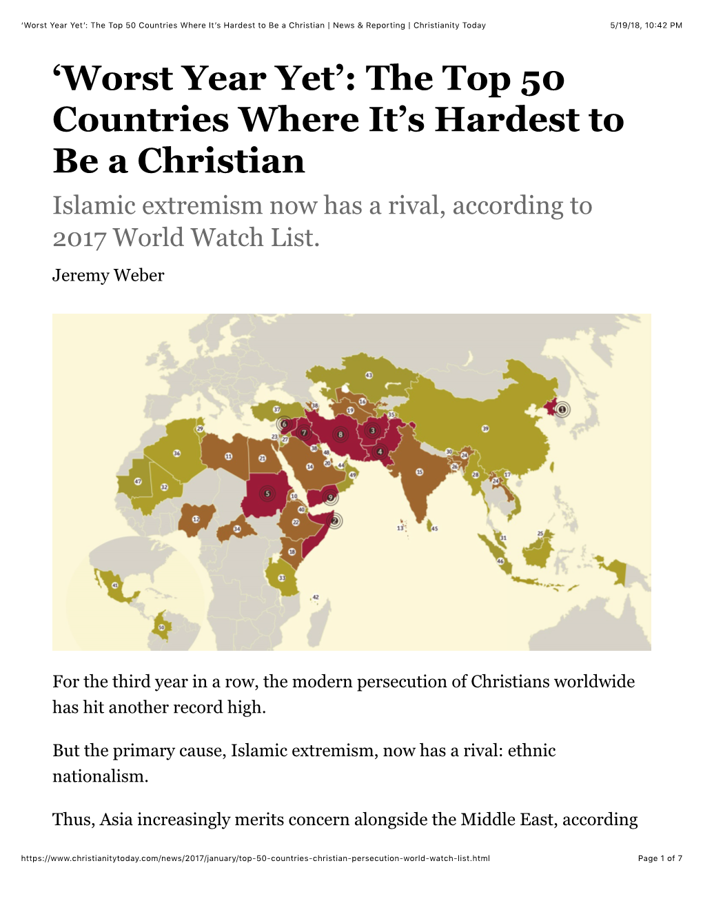 'Worst Year Yet': the Top 50 Countries Where It's Hardest to Be a Christian