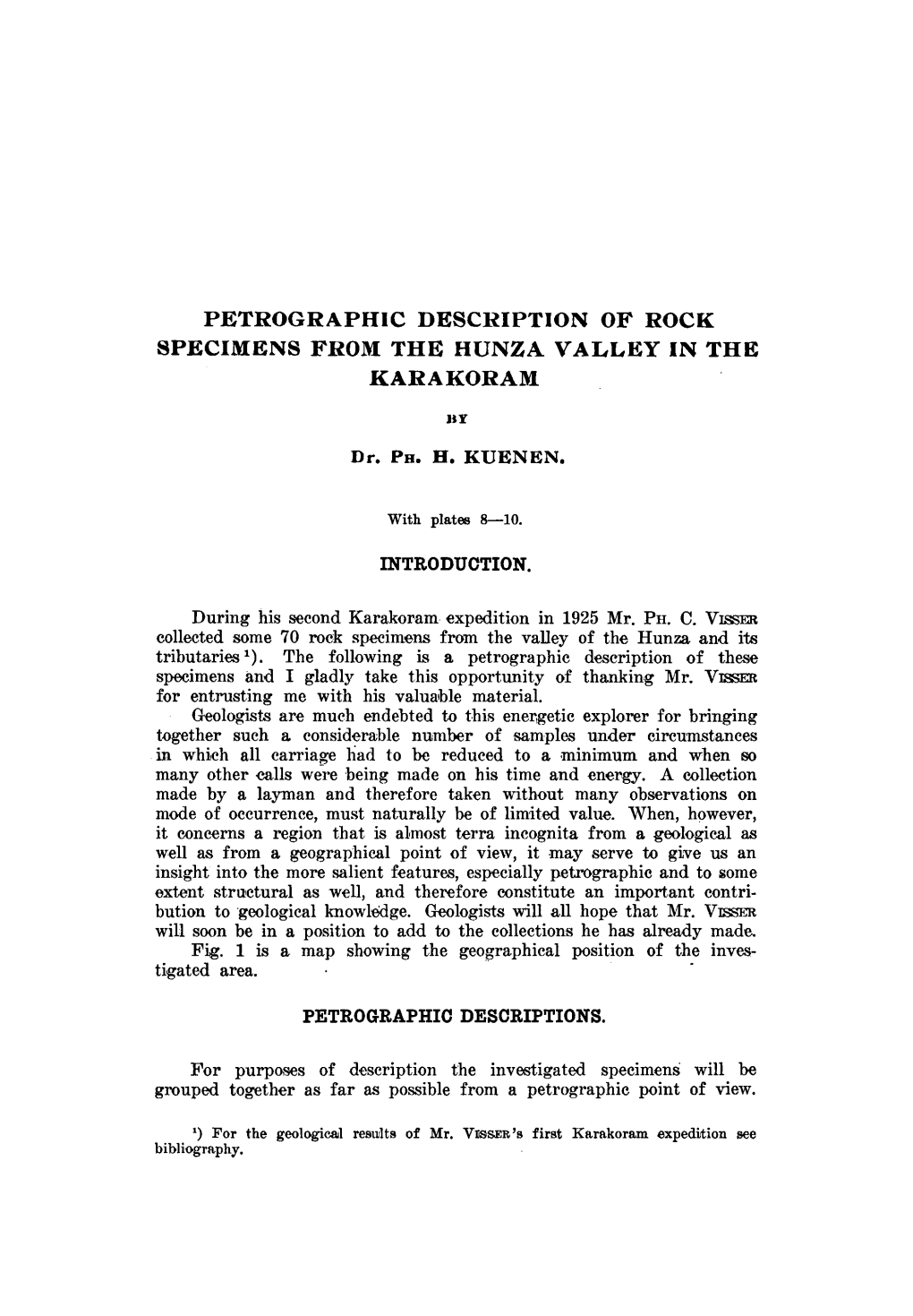 Petrographic Description of Specimens from the Hunza Valley Karakoram