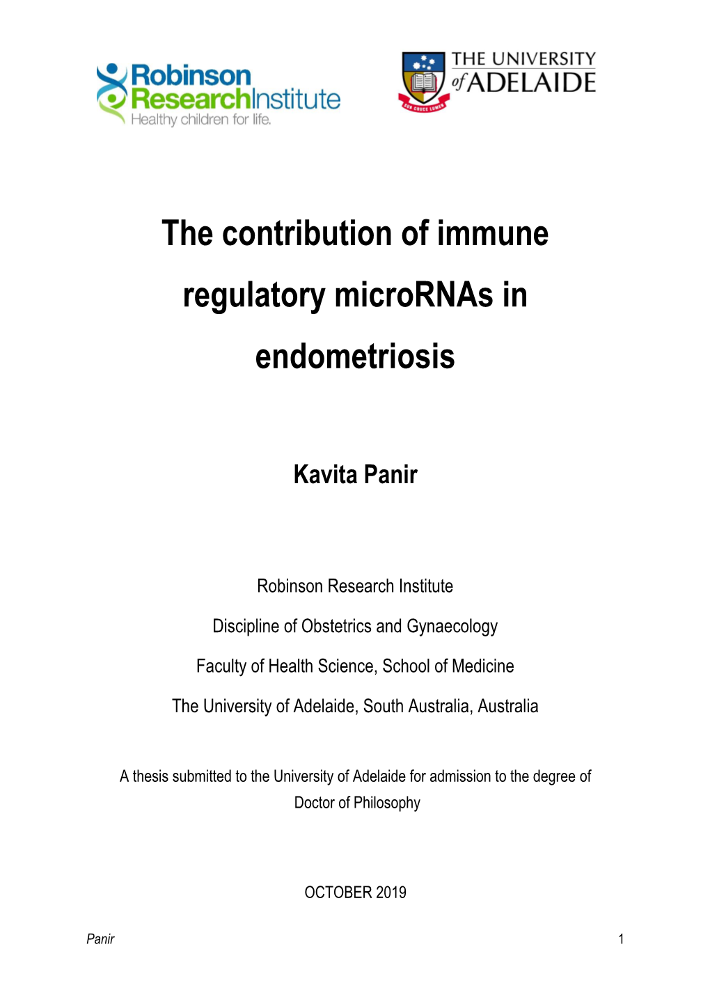 The Contribution of Immune Regulatory Micrornas in Endometriosis