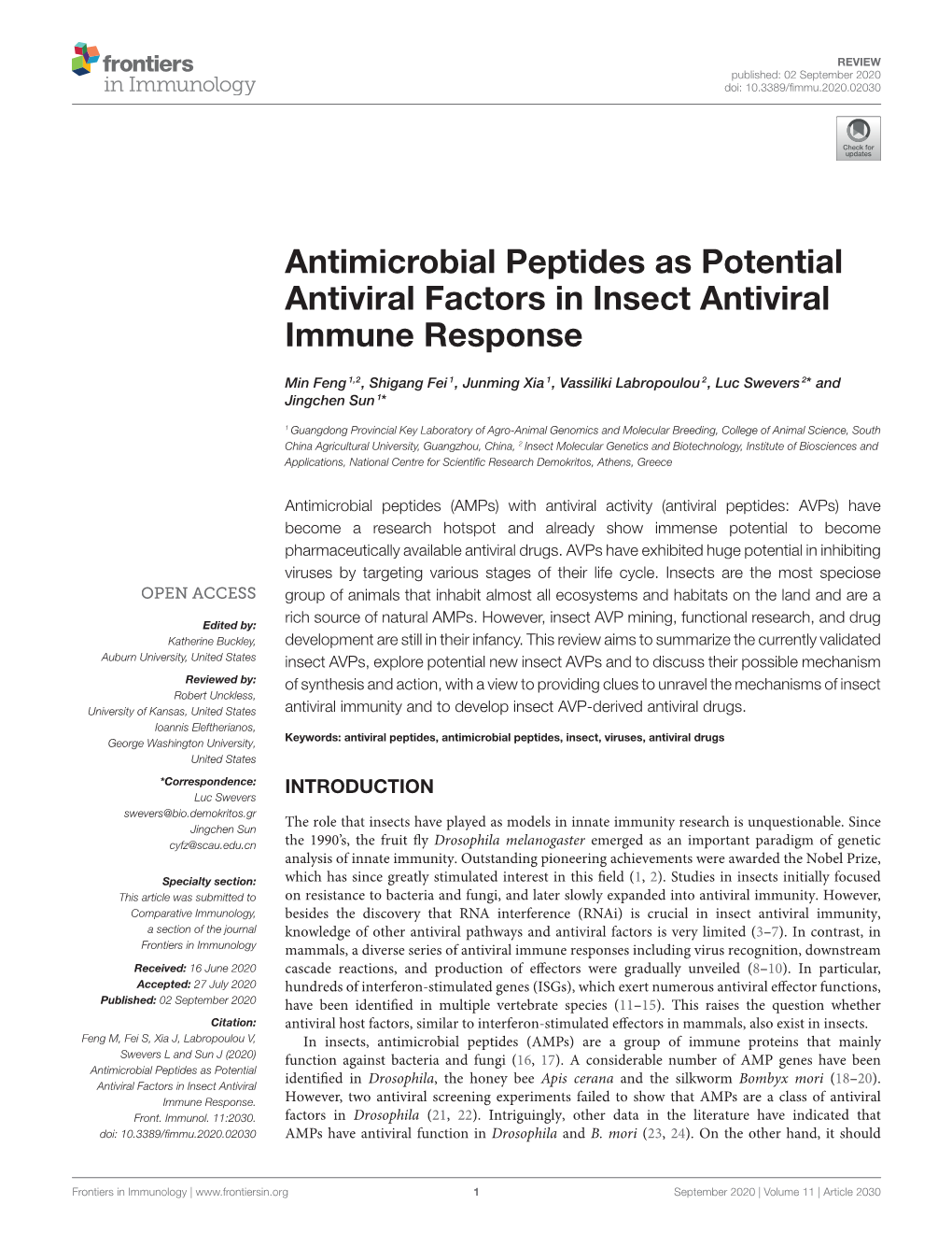 Antimicrobial Peptides As Potential Antiviral Factors in Insect Antiviral Immune Response
