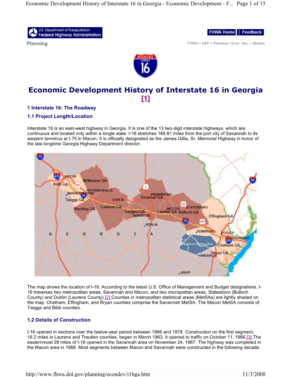 Economic Development History of Interstate 16 in Georgia - Economic Development - F