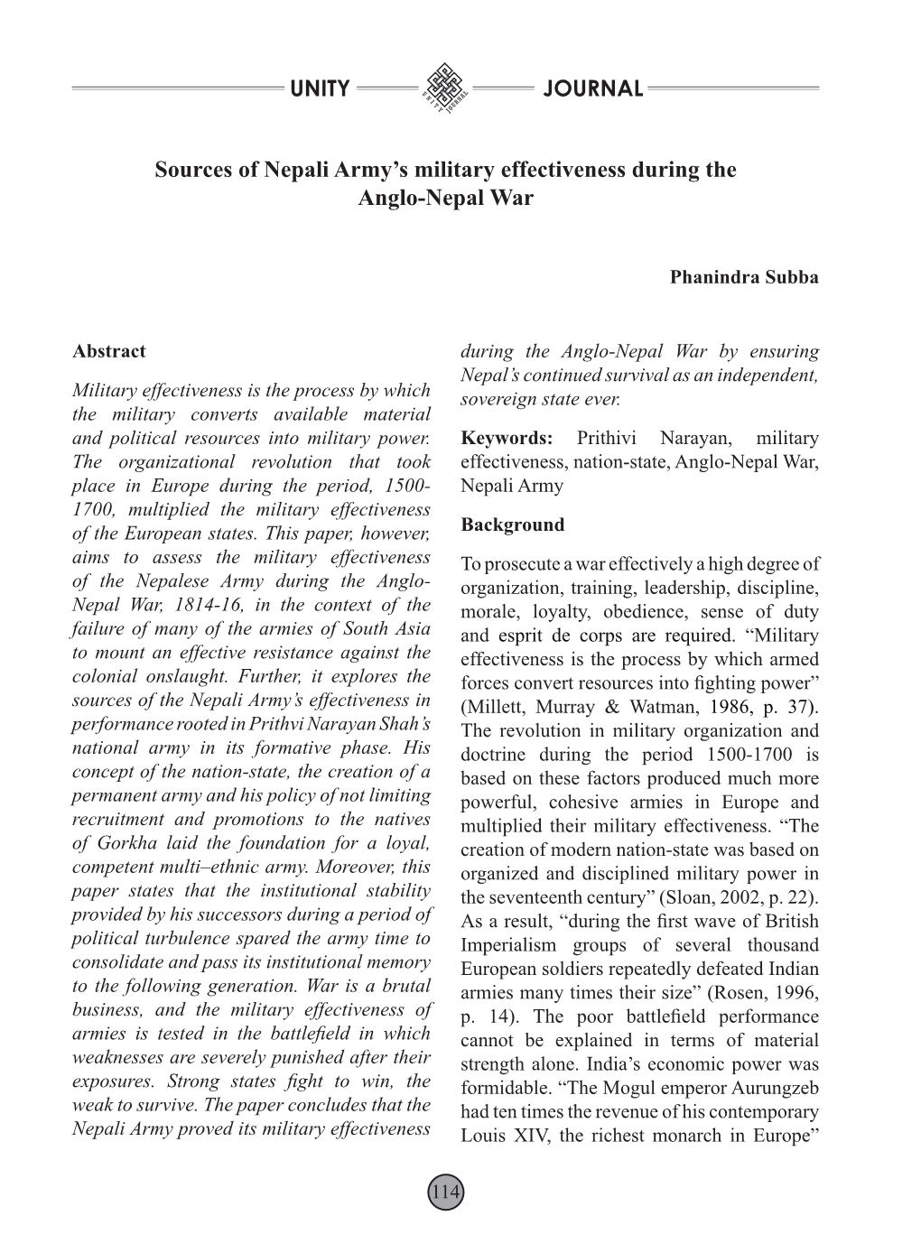 Sources of Nepali Army's Military Effectiveness During the Anglo