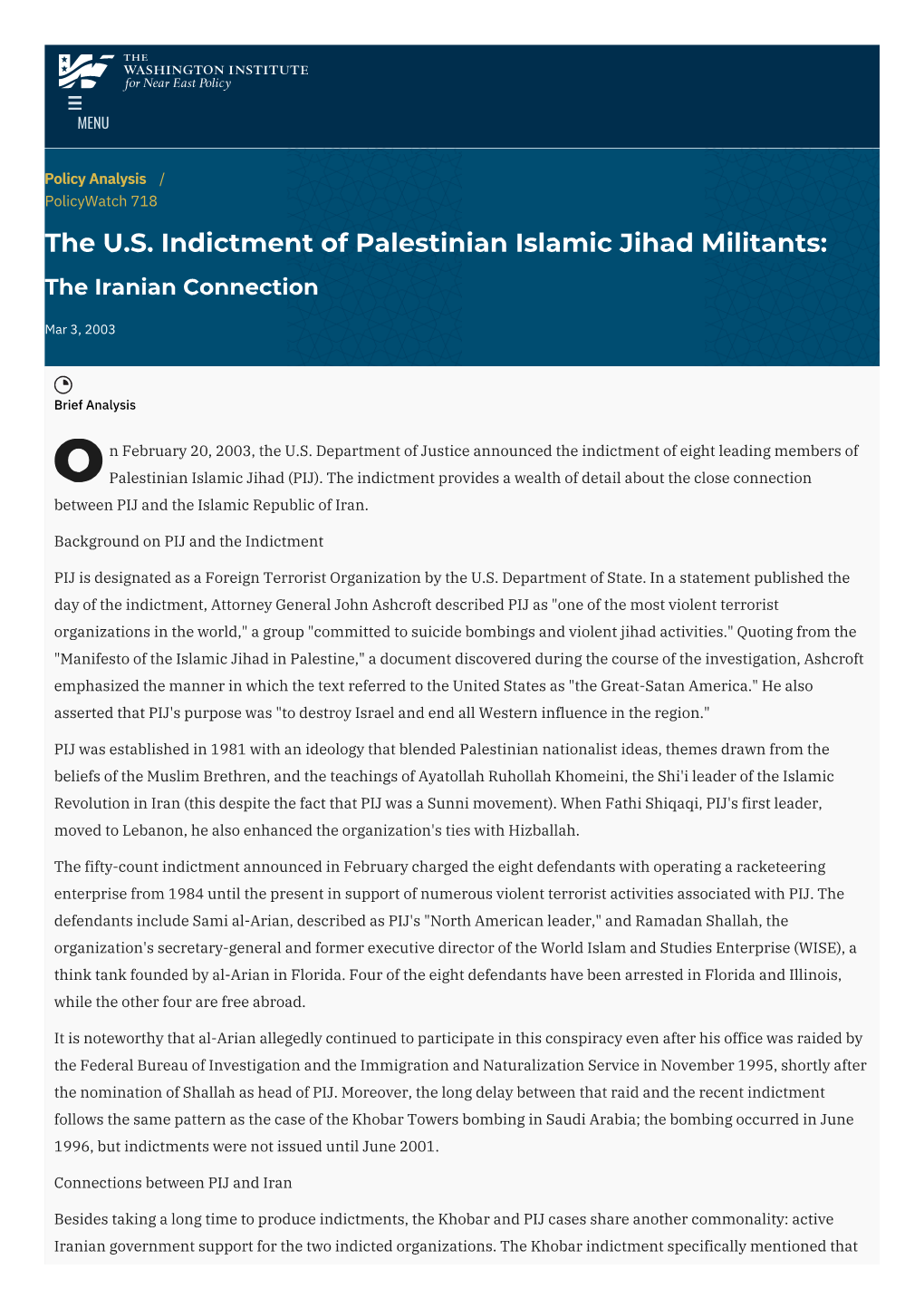 The US Indictment of Palestinian Islamic