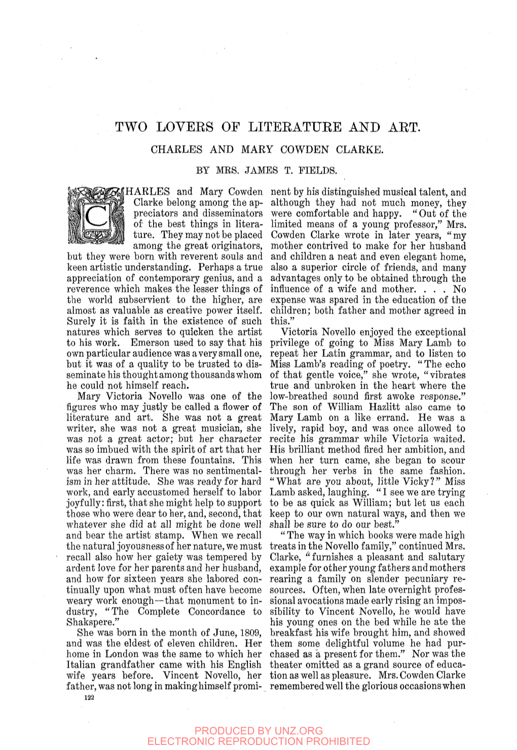 Two Lovers of Liteeature and Art. Charles and Mary Cowden Clarke