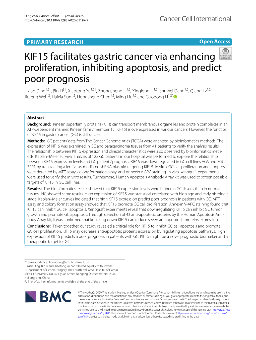 KIF15 Facilitates Gastric Cancer Via Enhancing Proliferation, Inhibiting Apoptosis, and Predict Poor Prognosis