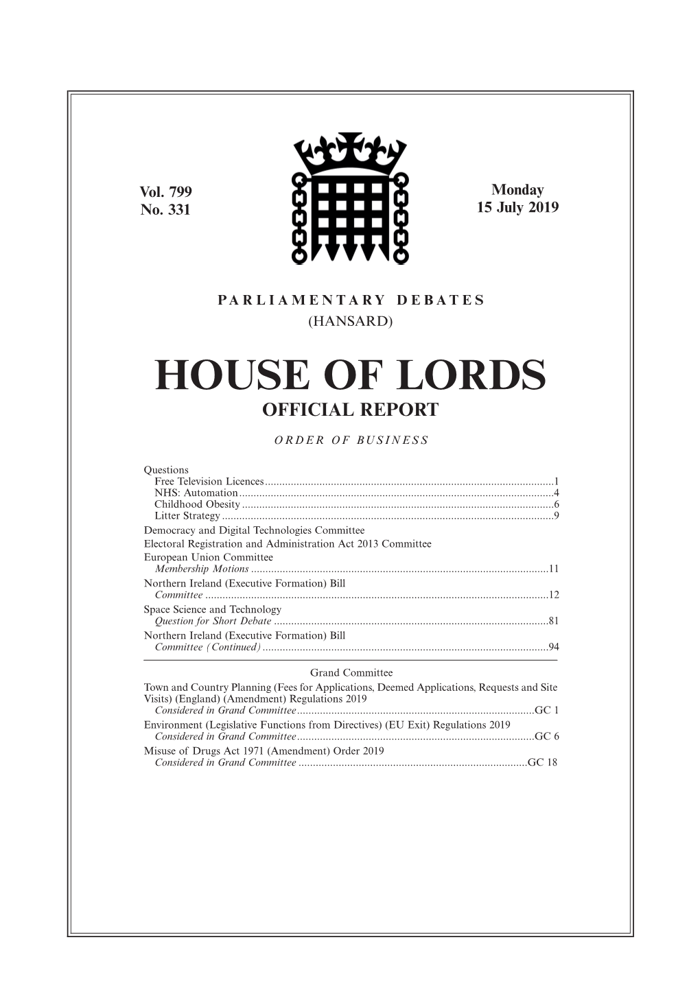 House of Lords Official Report