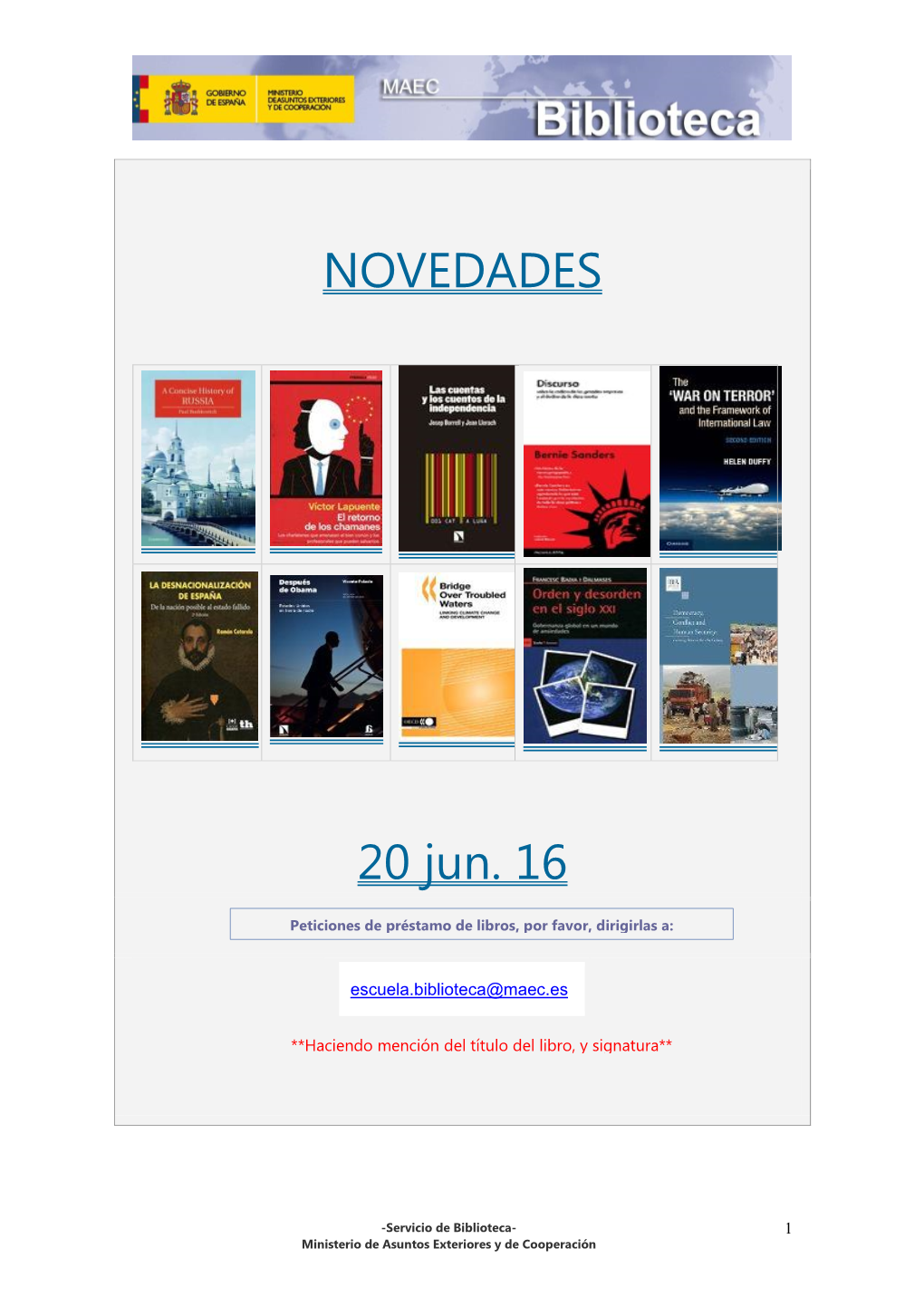 NOVEDADES 20 Jun. 16