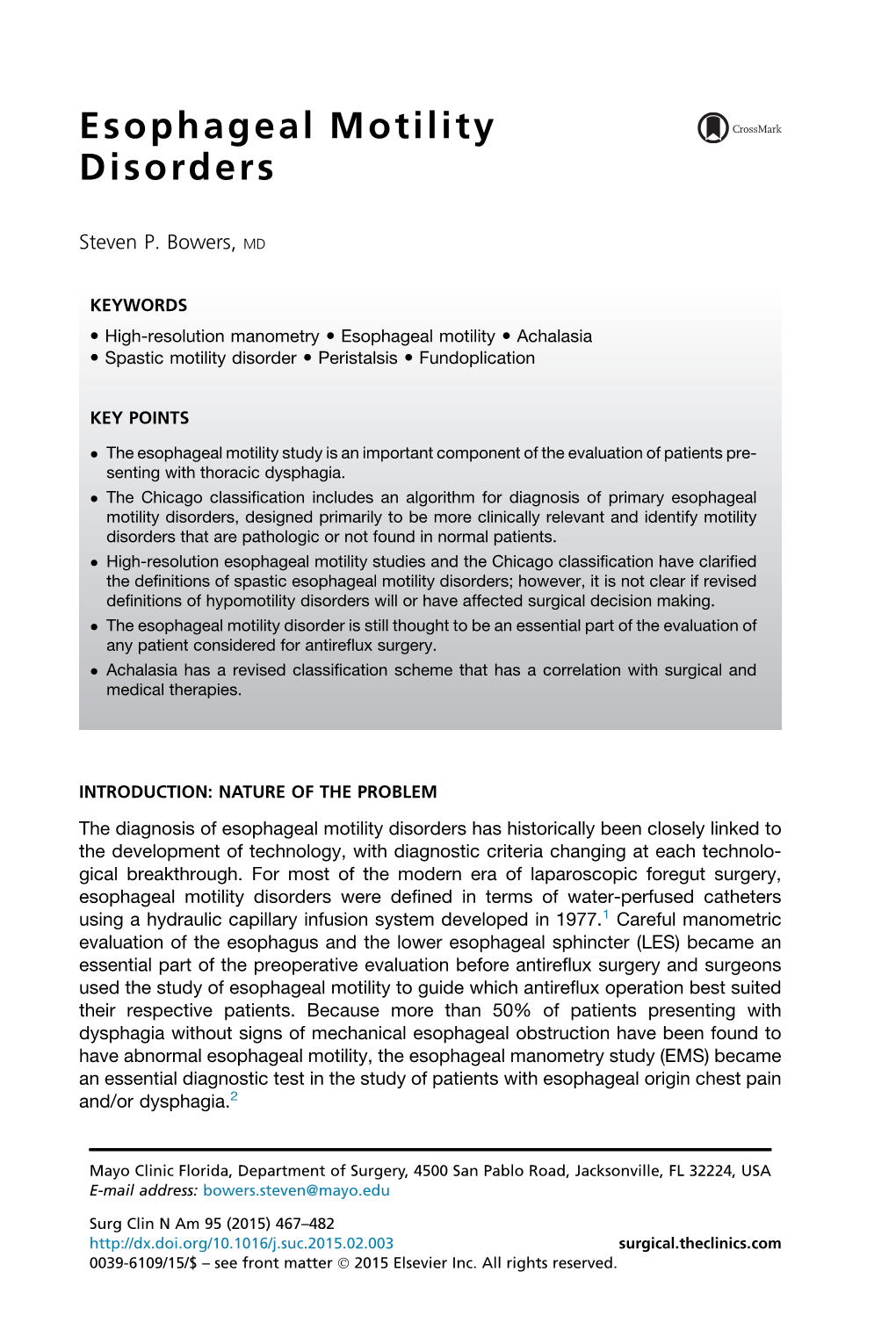 Esophageal Motility Disorders